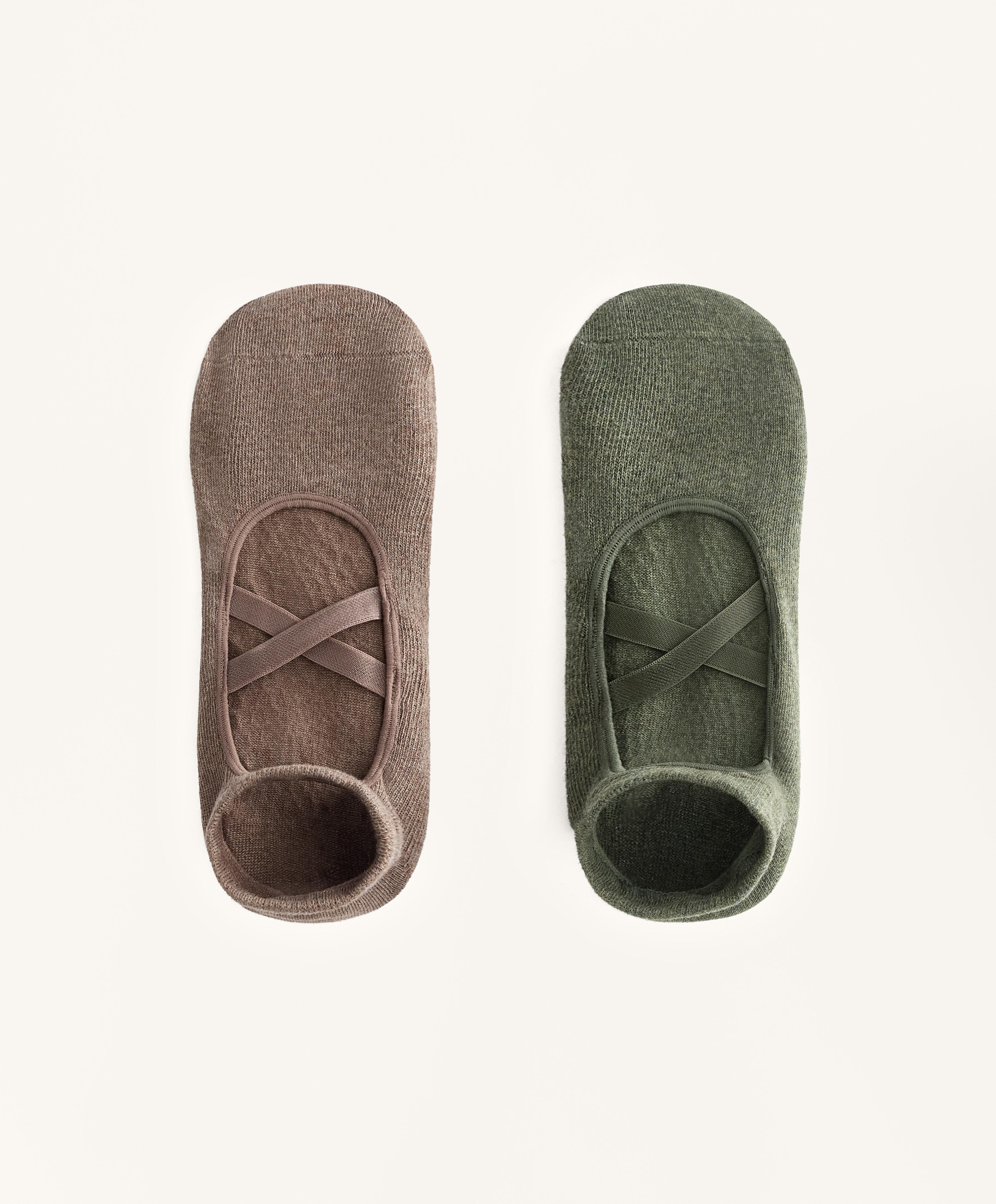 2 pares de calcetines yoga y pilates mezcla algodón cintas cruzadas