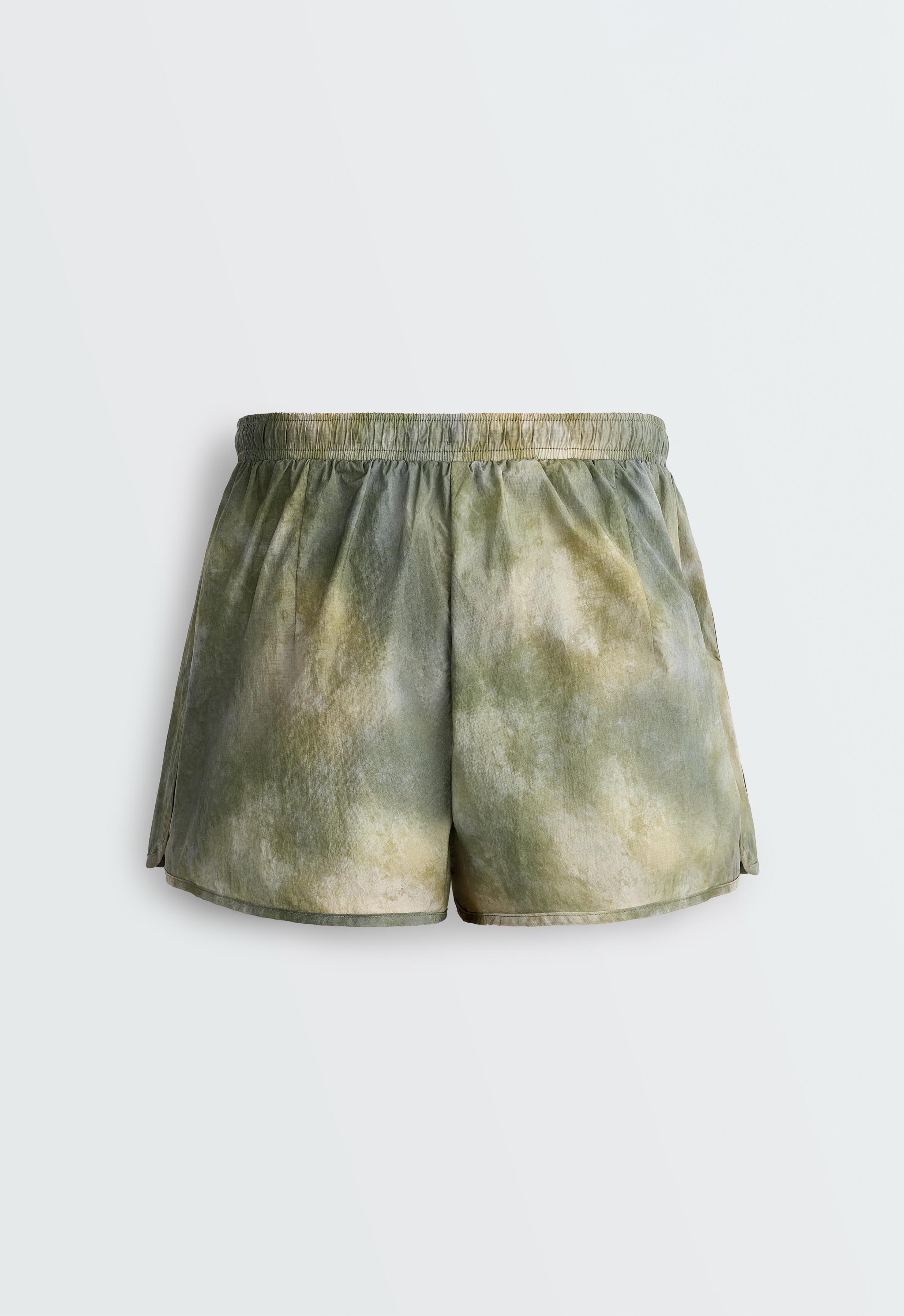 Printed mid rise 2-in-1 technical shorts — KHAKI