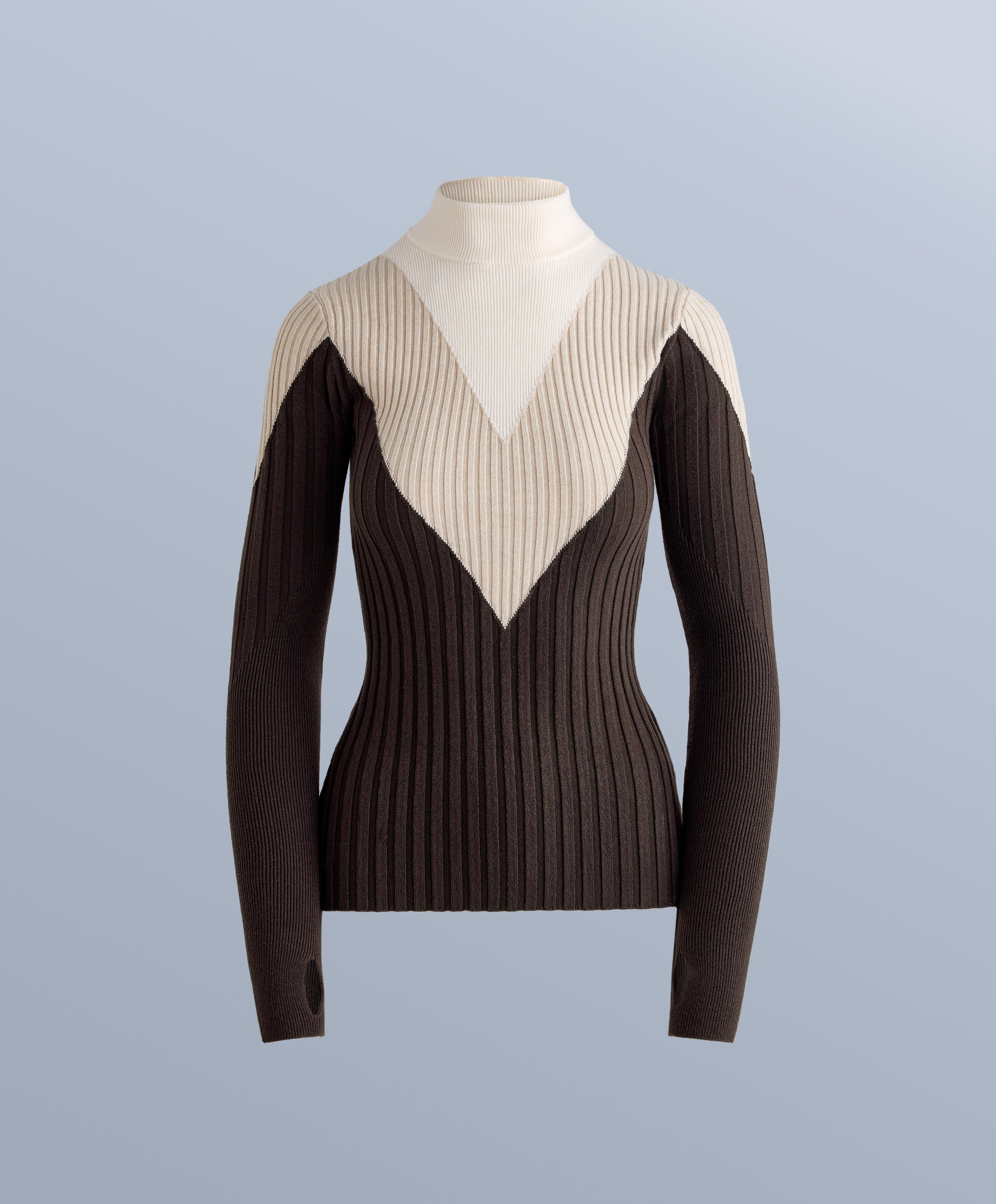 Thermal base layer rib knit T-shirt with contrasting high neck — DARK BROWN
