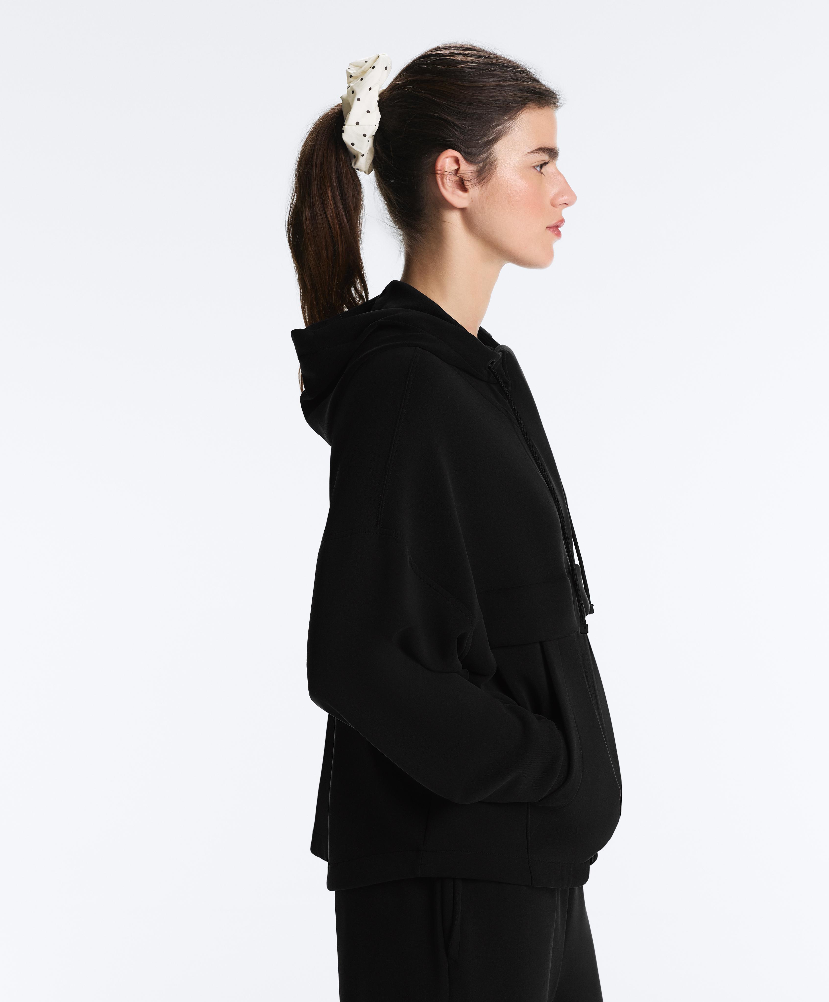 Soft-touch modal sweatshirt with zip — BLACK