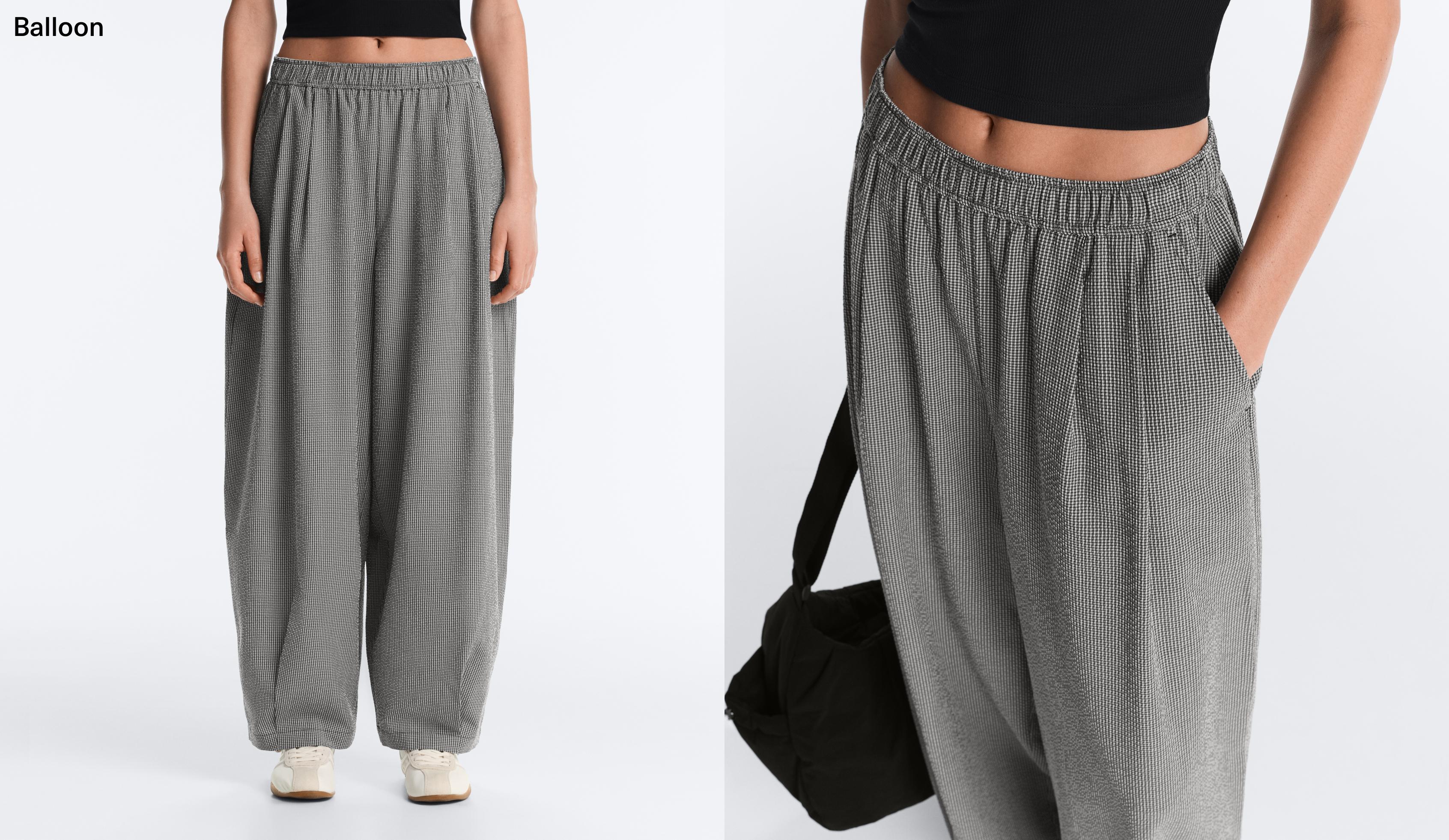 Gingham lyocell blend balloon trousers — DUSTY BLACK