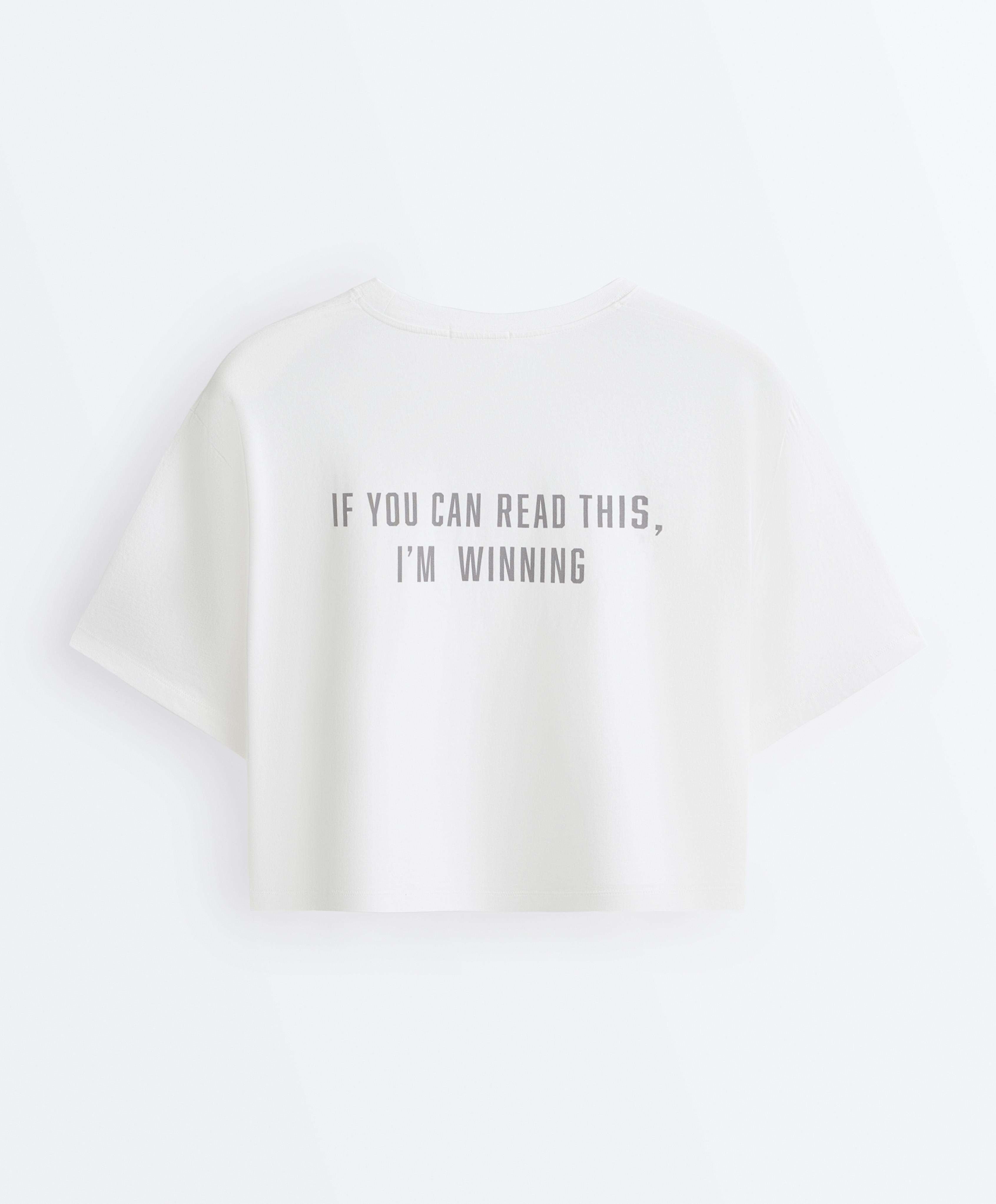 Boxy cropped cotton blend slogan T-shirt — WHITE 