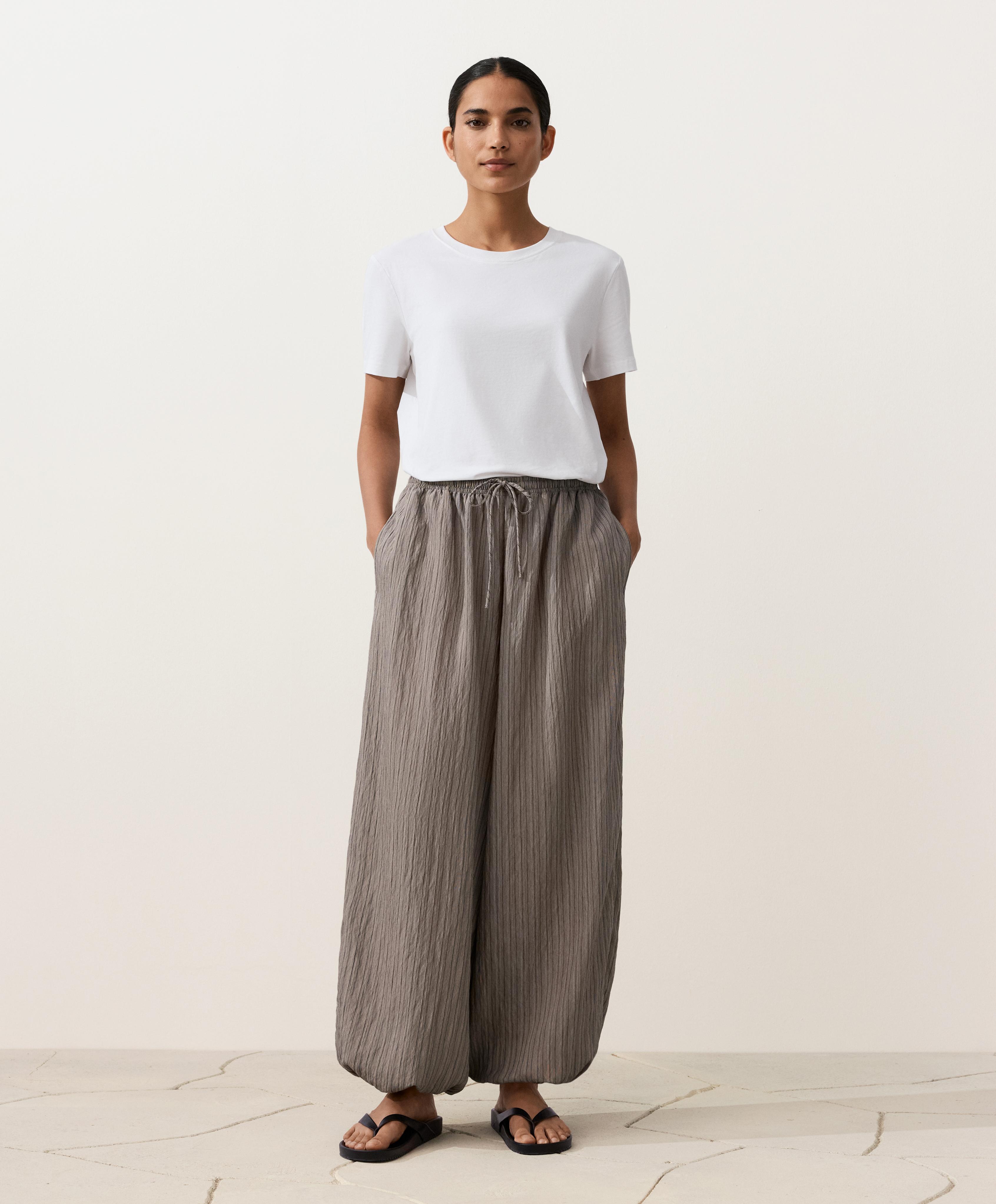 Modal blend striped bloomer trousers — CHARCOAL GREY