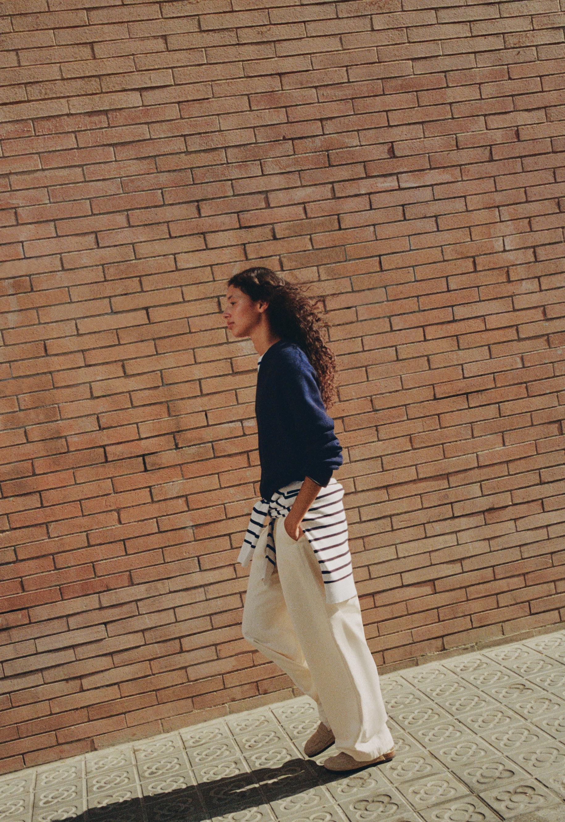 Cotton and 20% linen blend balloon trousers — ECRU