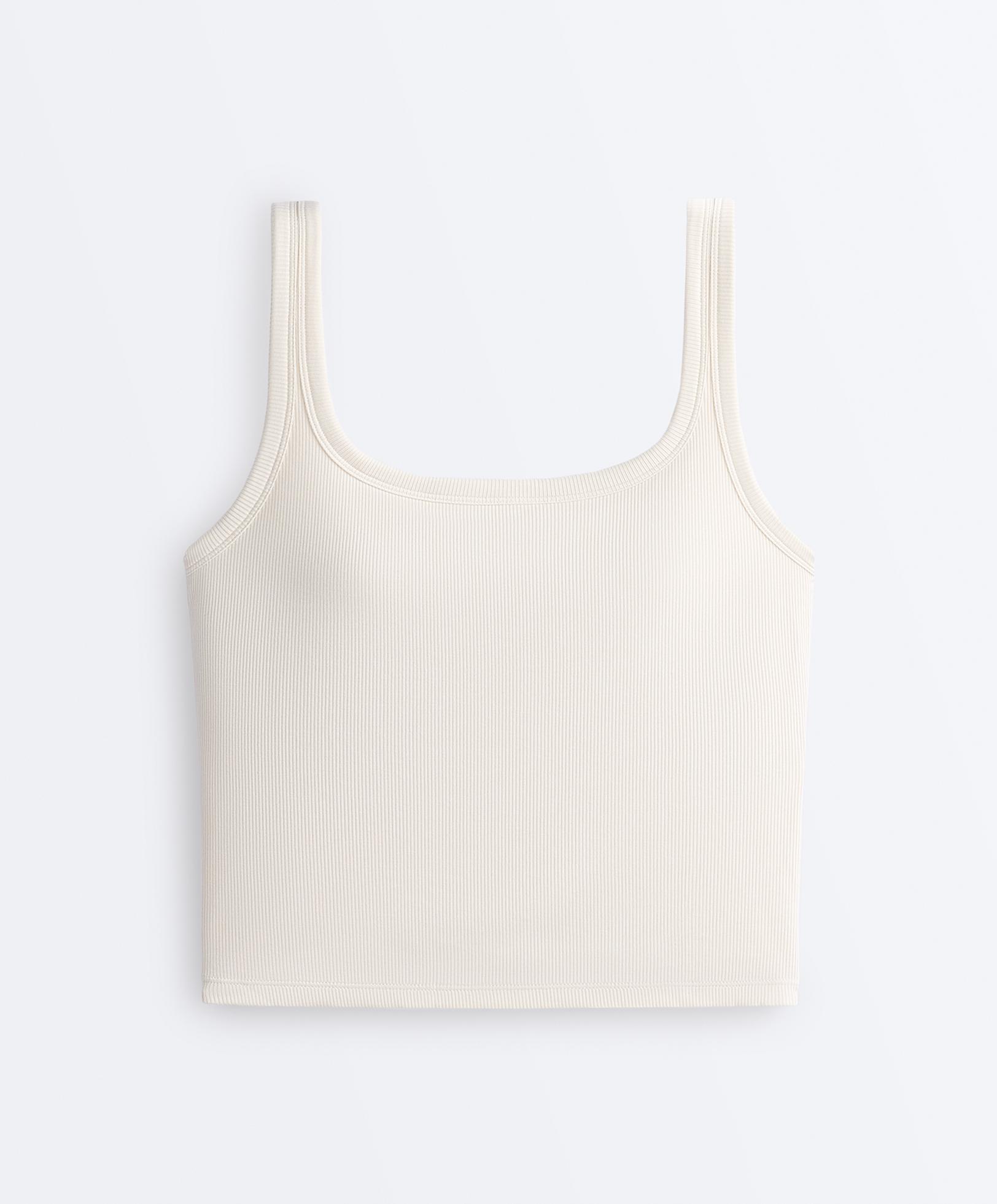 Square neck rib modal blend tank top — PALE ECRU