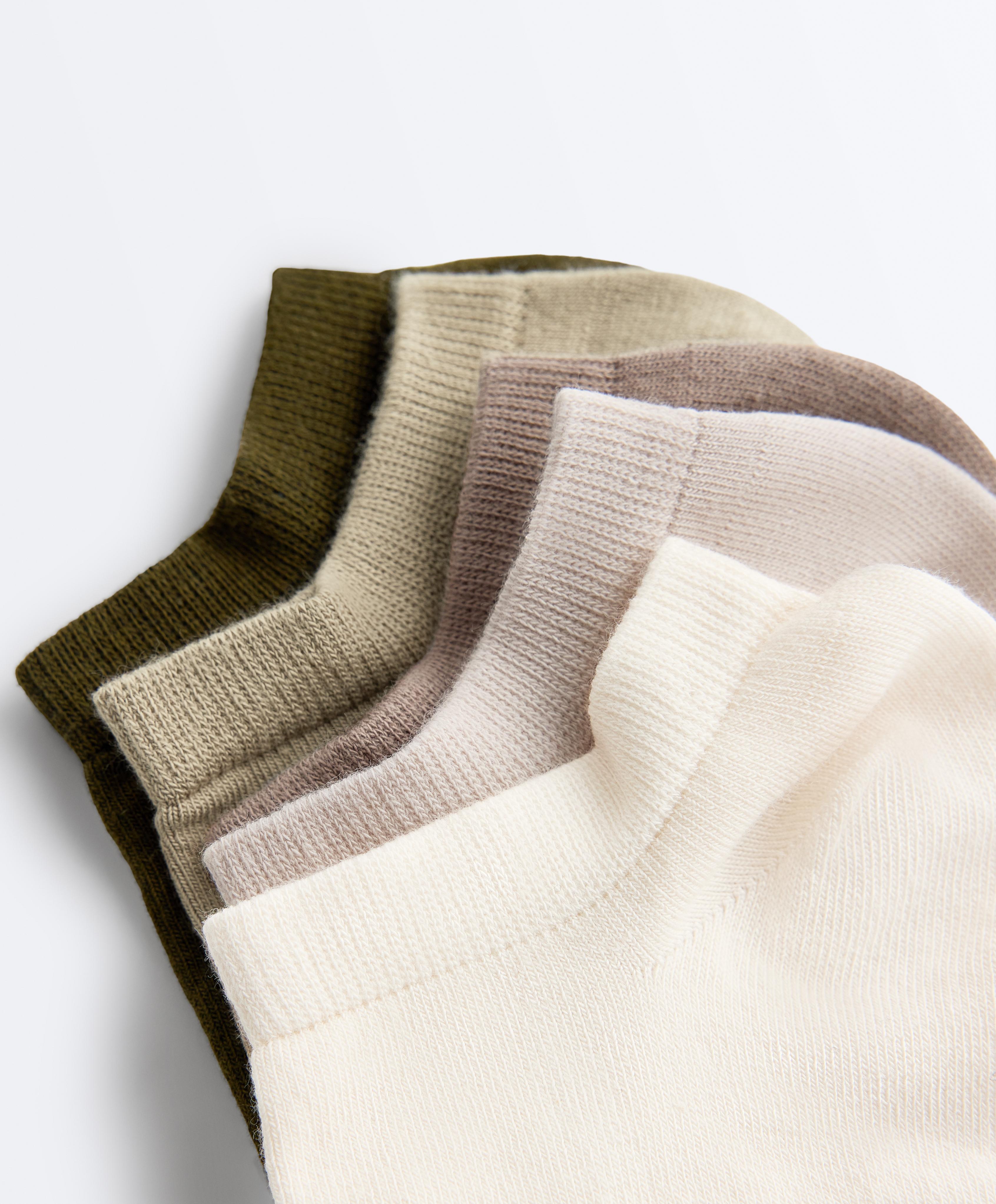 5 pairs of cotton blend sneaker socks — GREEN BEIGE