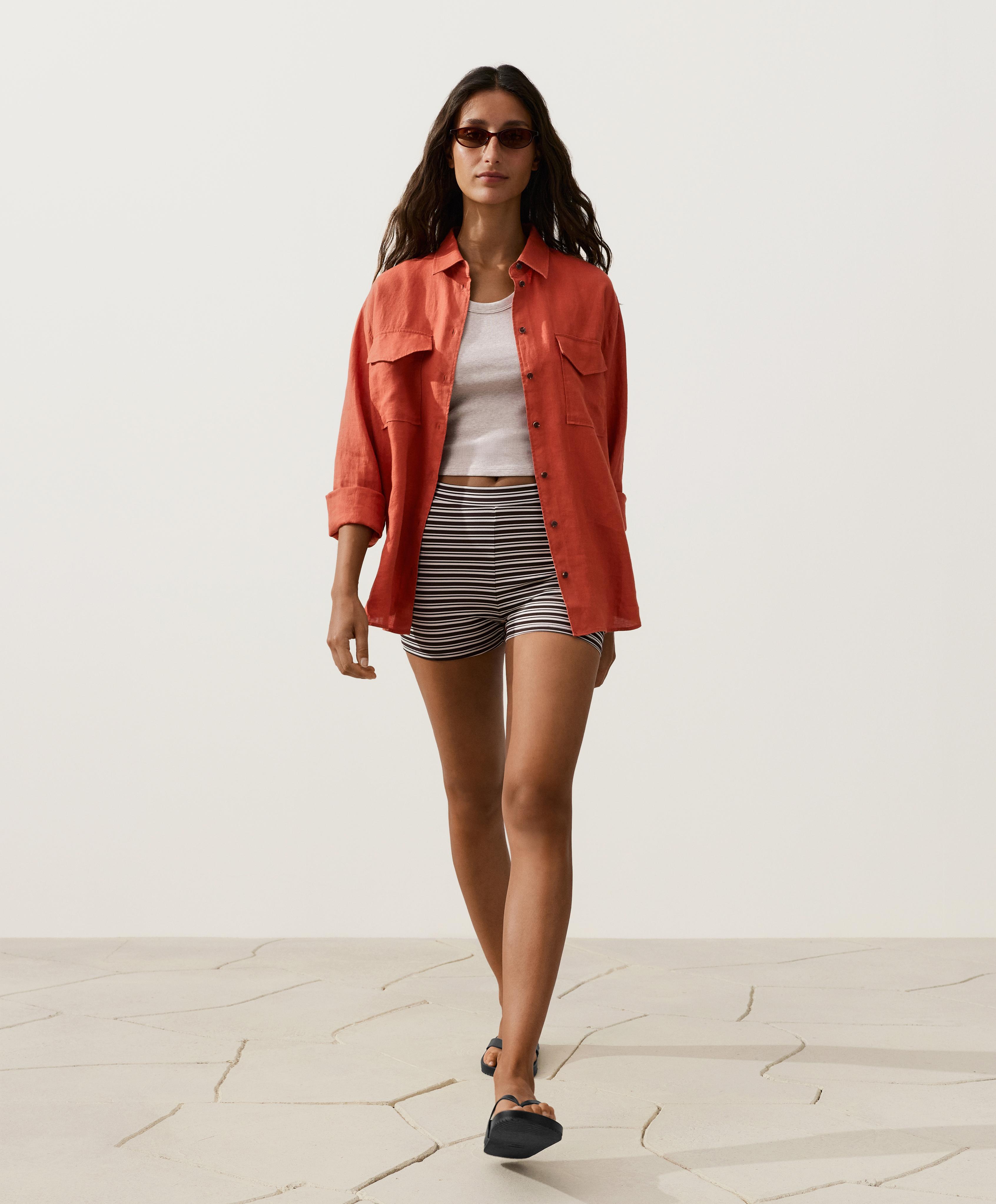 100% linen shirt with pockets — BURNT ORANGE