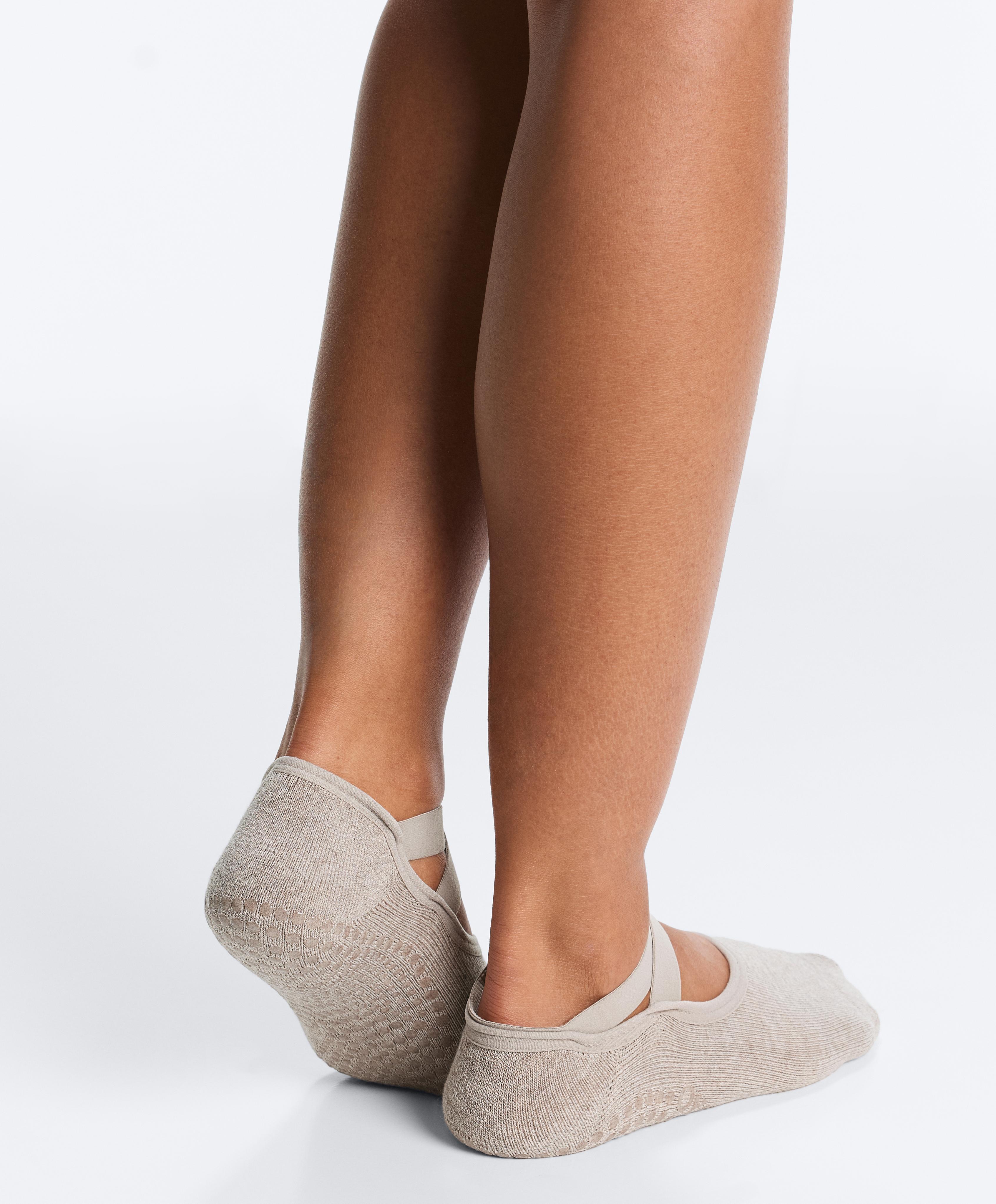 2 pairs of padded cotton blend yoga and Pilates socks with crossover straps — DARK GREEN