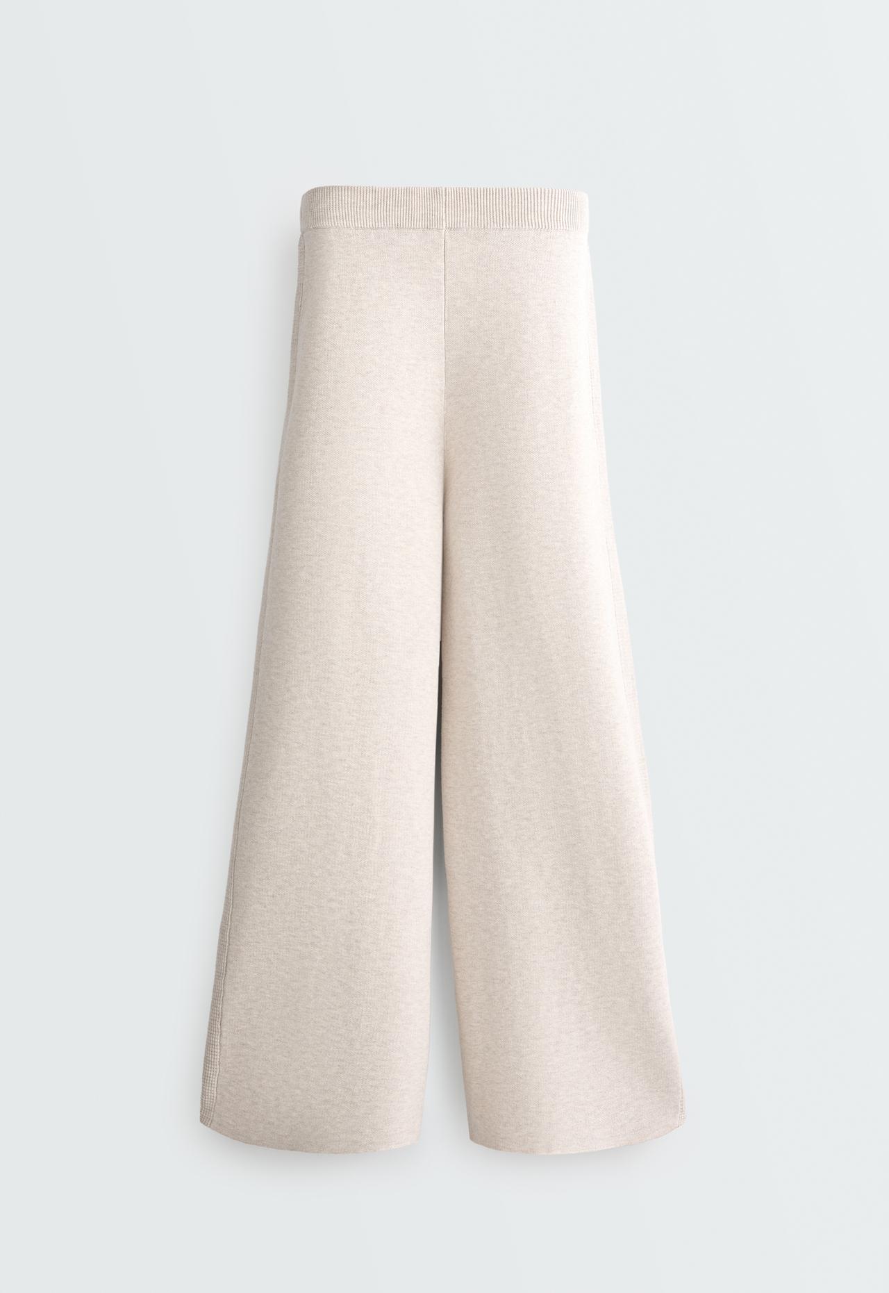 Waffle knit straight-leg trousers — PALE ASPHALT