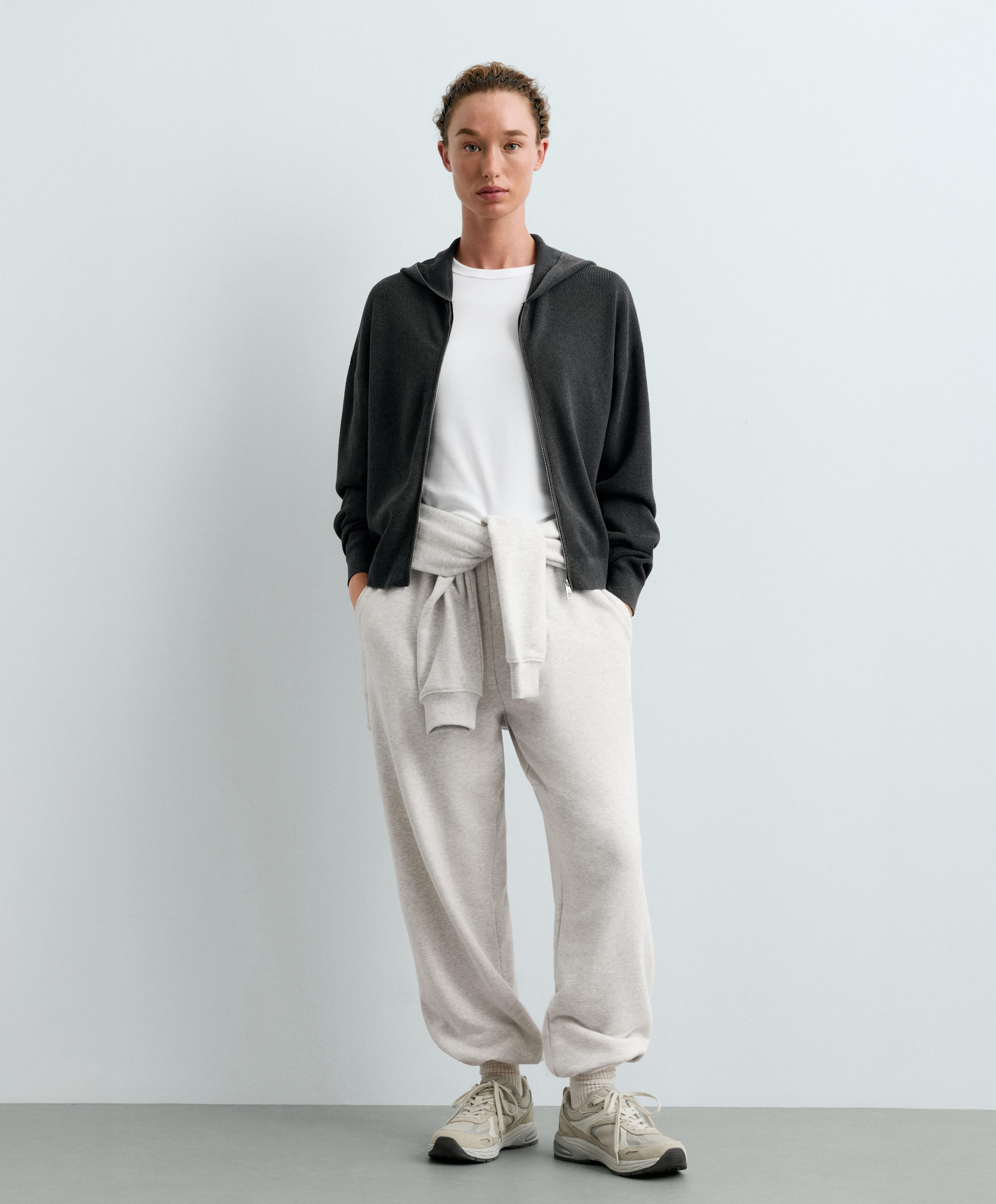 Hooded waffle knit jacket — DARK ANTHRACITE