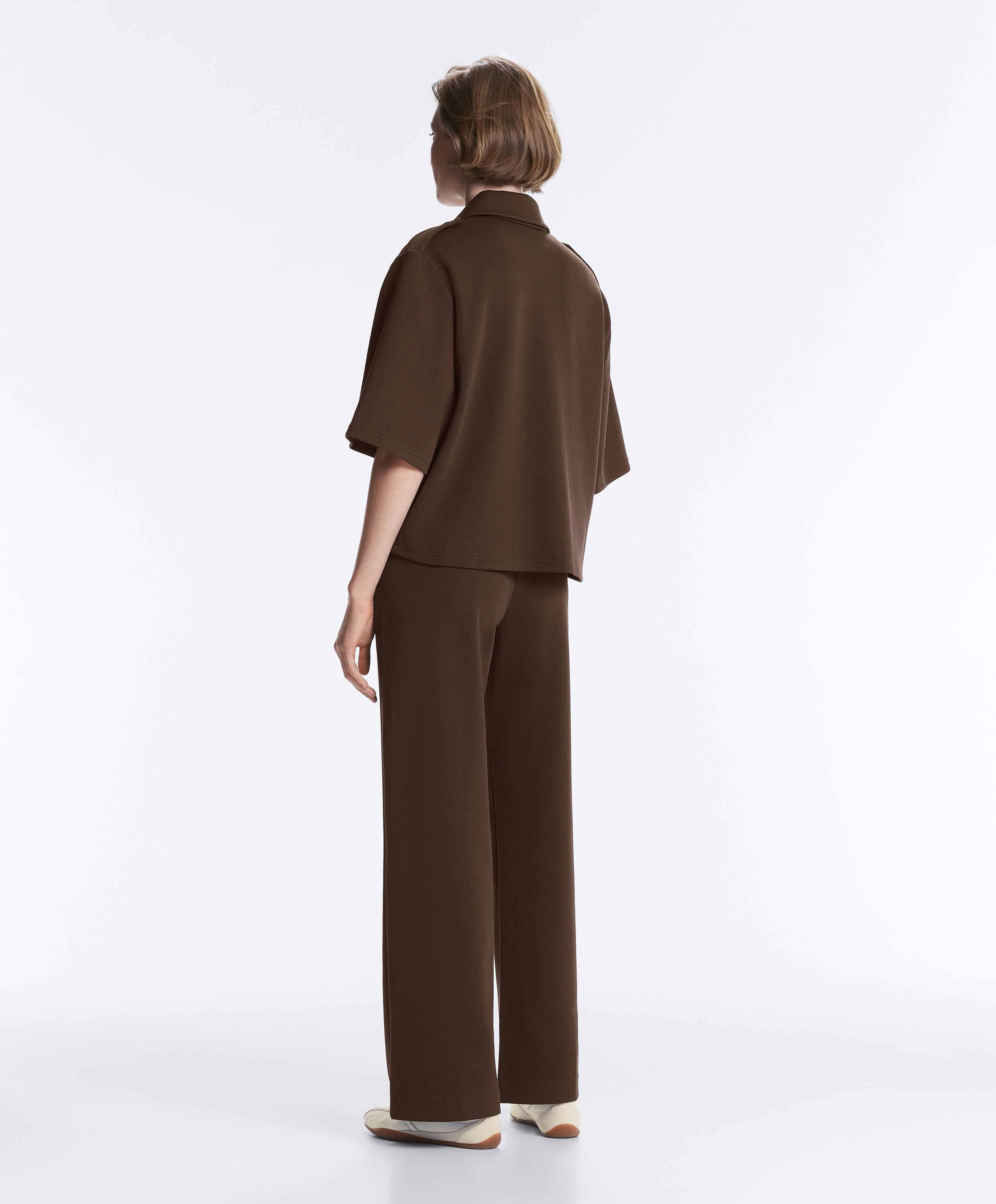 Utility short-sleeve sweatshirt with cotton piqué — DARK BROWN