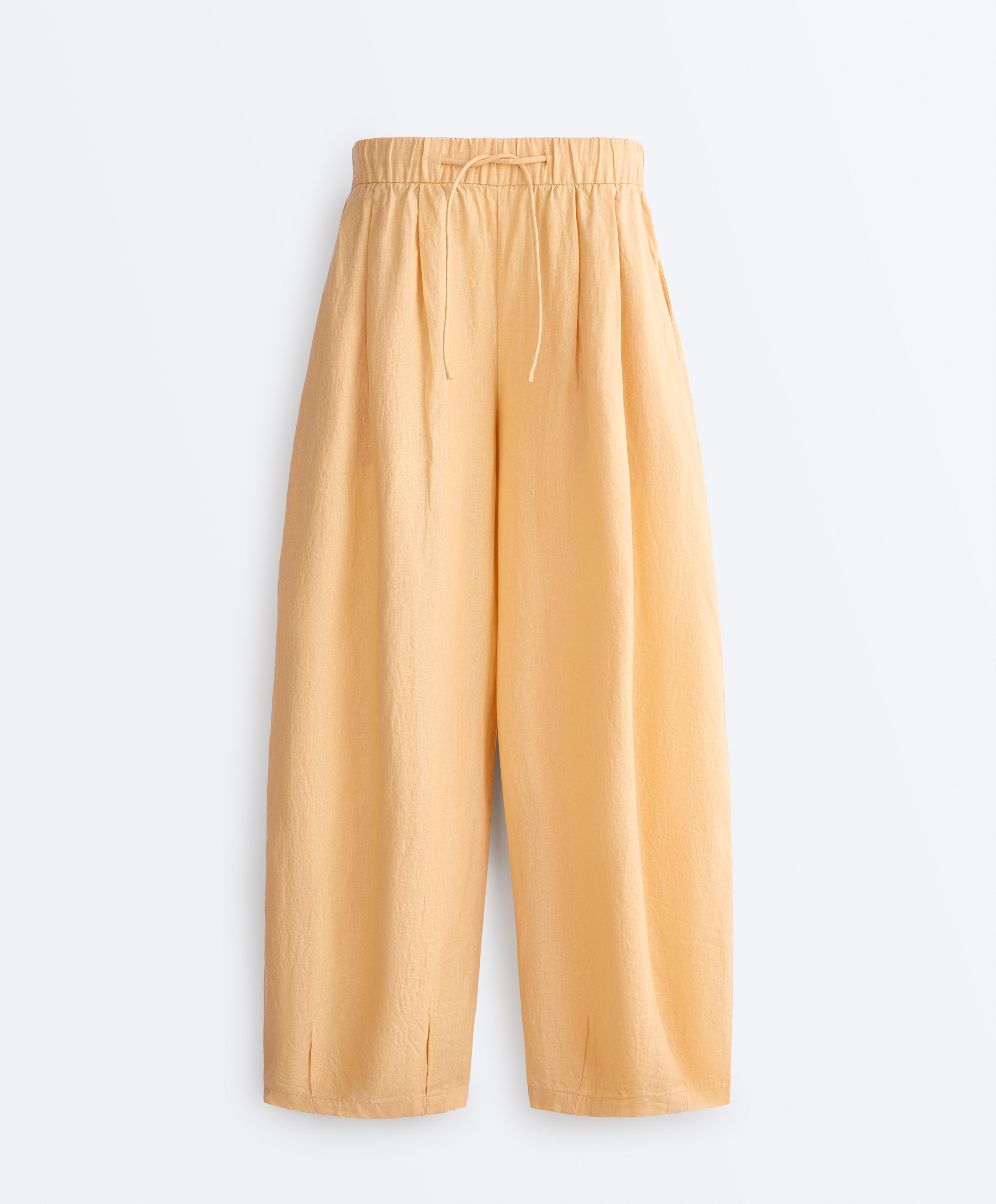 100% linen balloon trousers — BURNT YELLOW