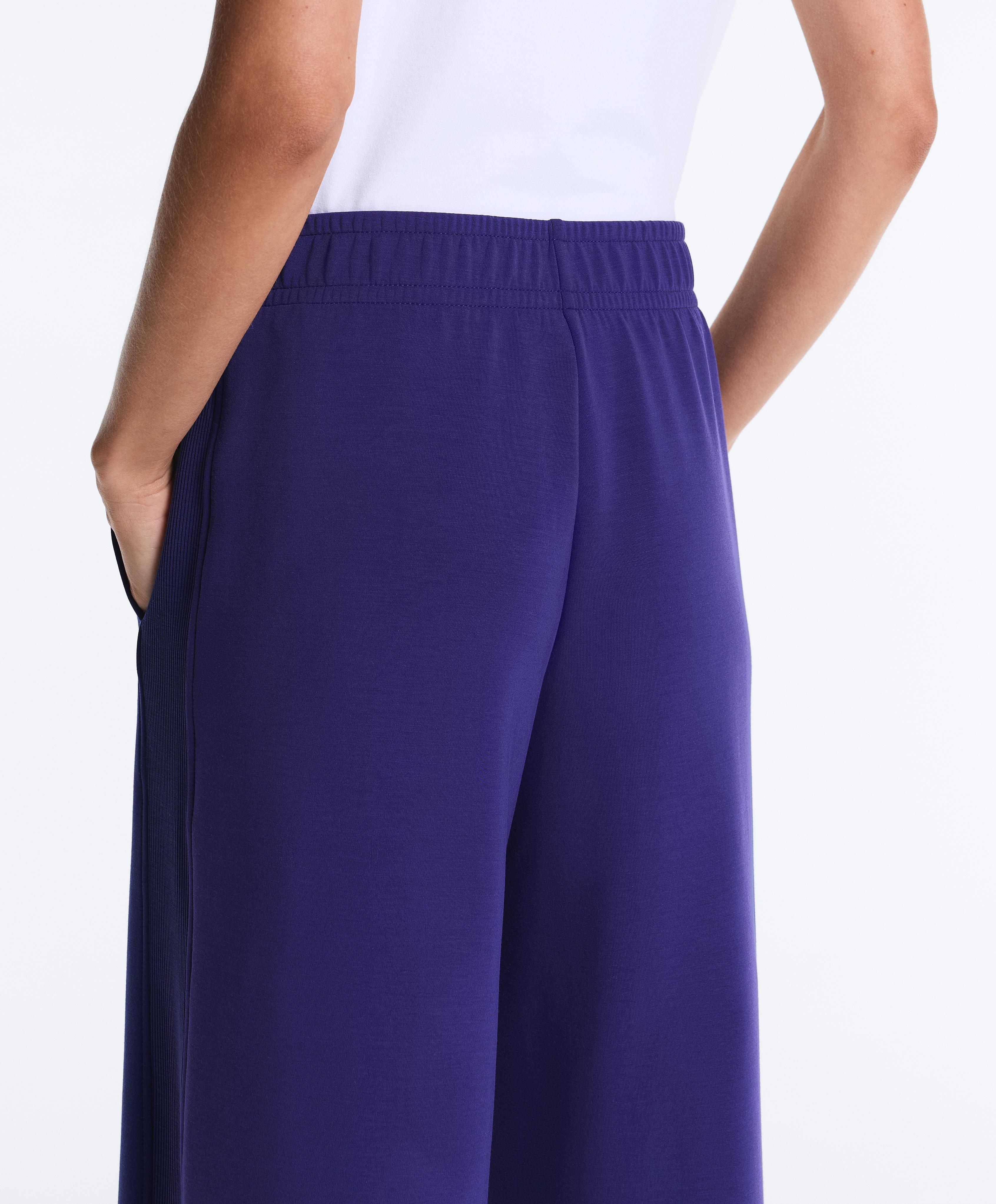 Wide-leg rib straight trousers with brushed modal — COBALT