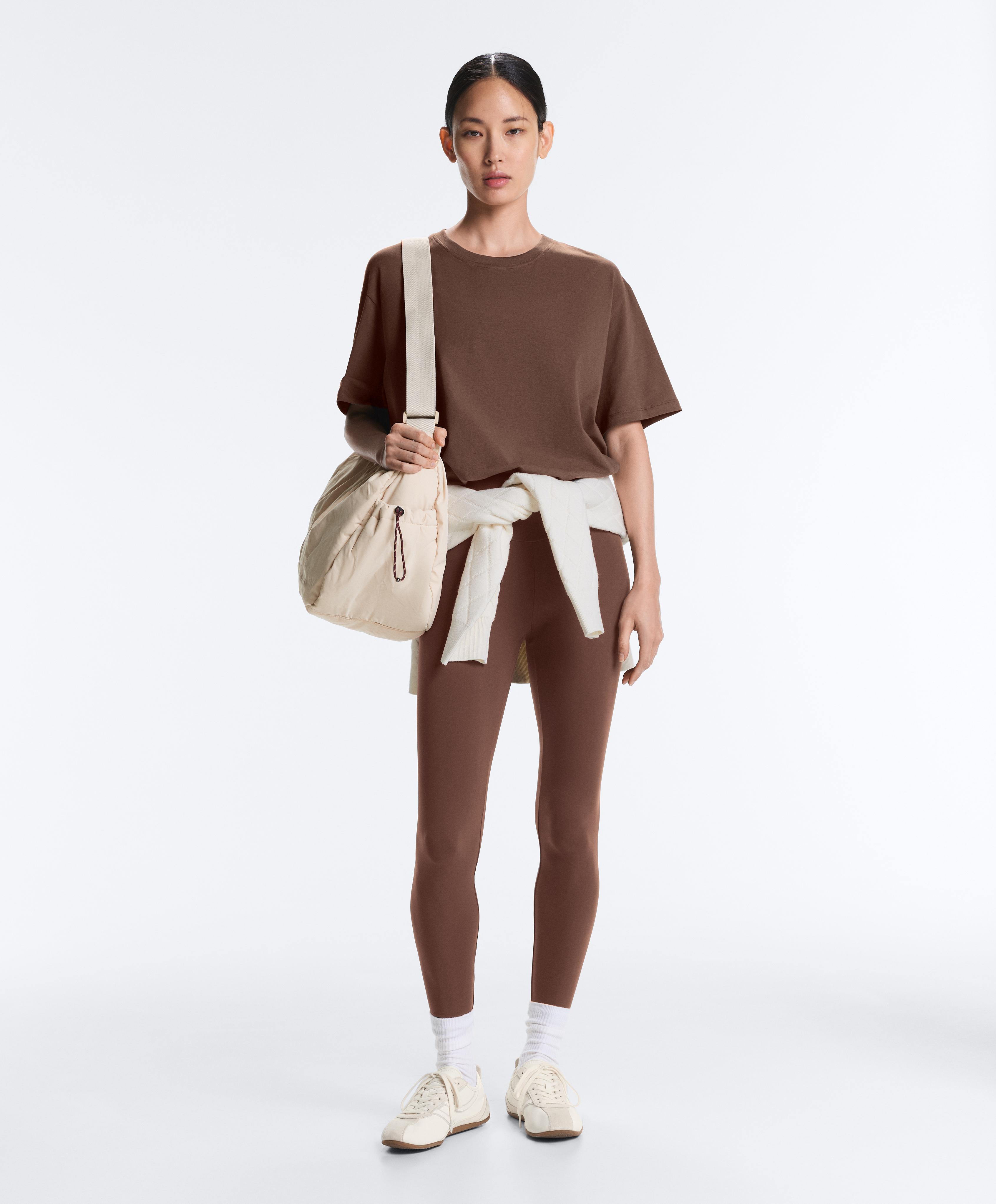 Oversize cotton blend short-sleeved T-shirt — MID-BROWN