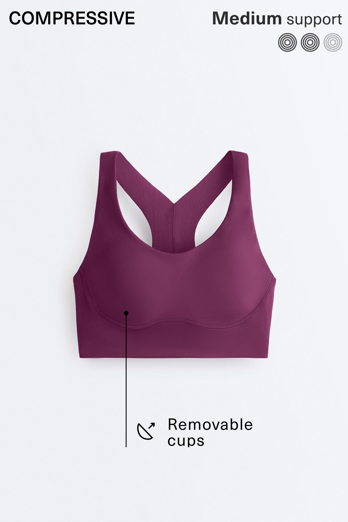 Medium-support compressive bra with cups — DARK PLUM