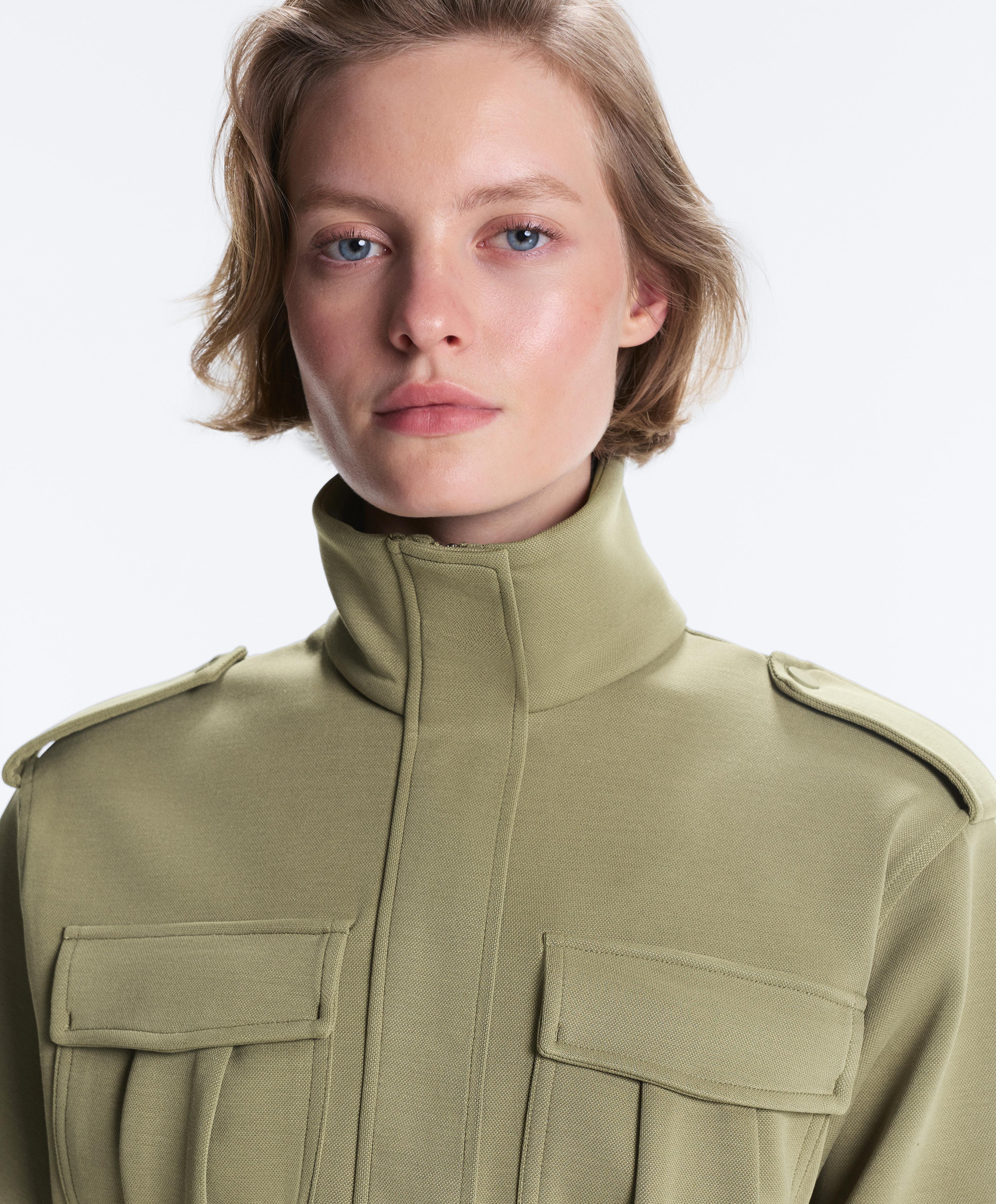 Long utility pique jacket with belt — YELLOW GREEN
