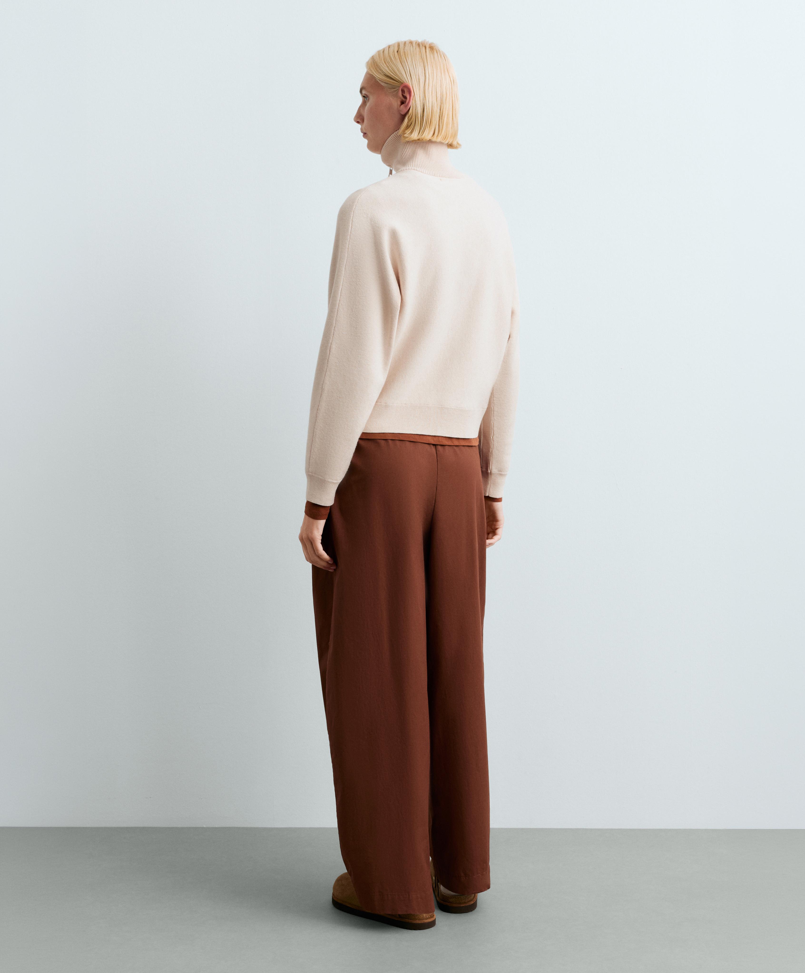 High-neck mixed knit jacket — ECRU