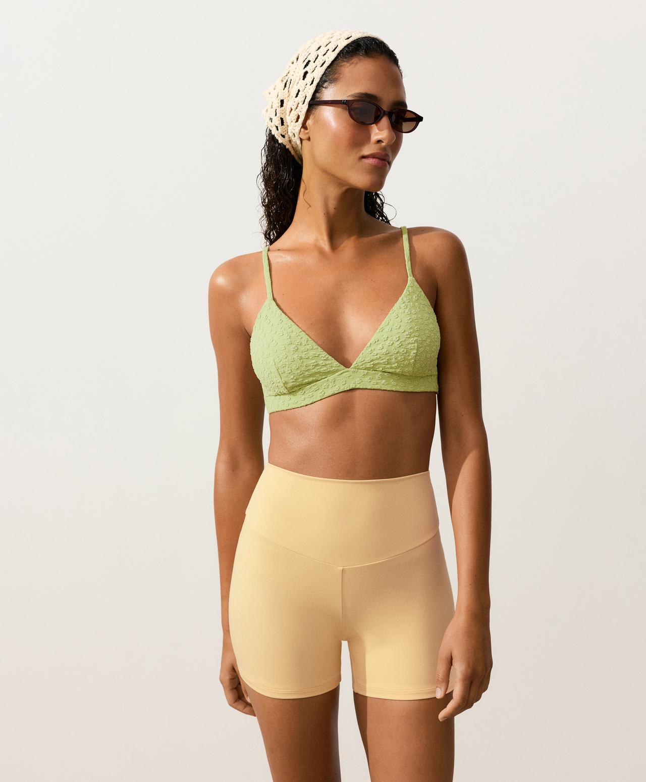 Floral jacquard triangle bikini top — APPLE GREEN