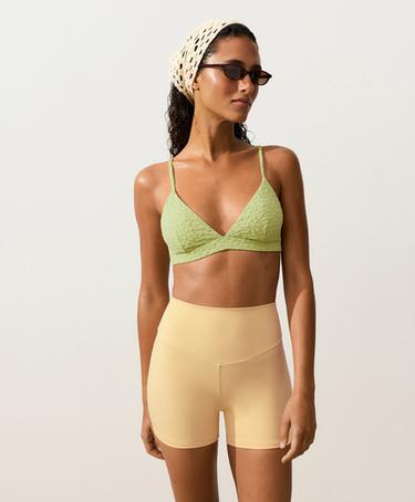 Floral jacquard triangle bikini top — APPLE GREEN 5