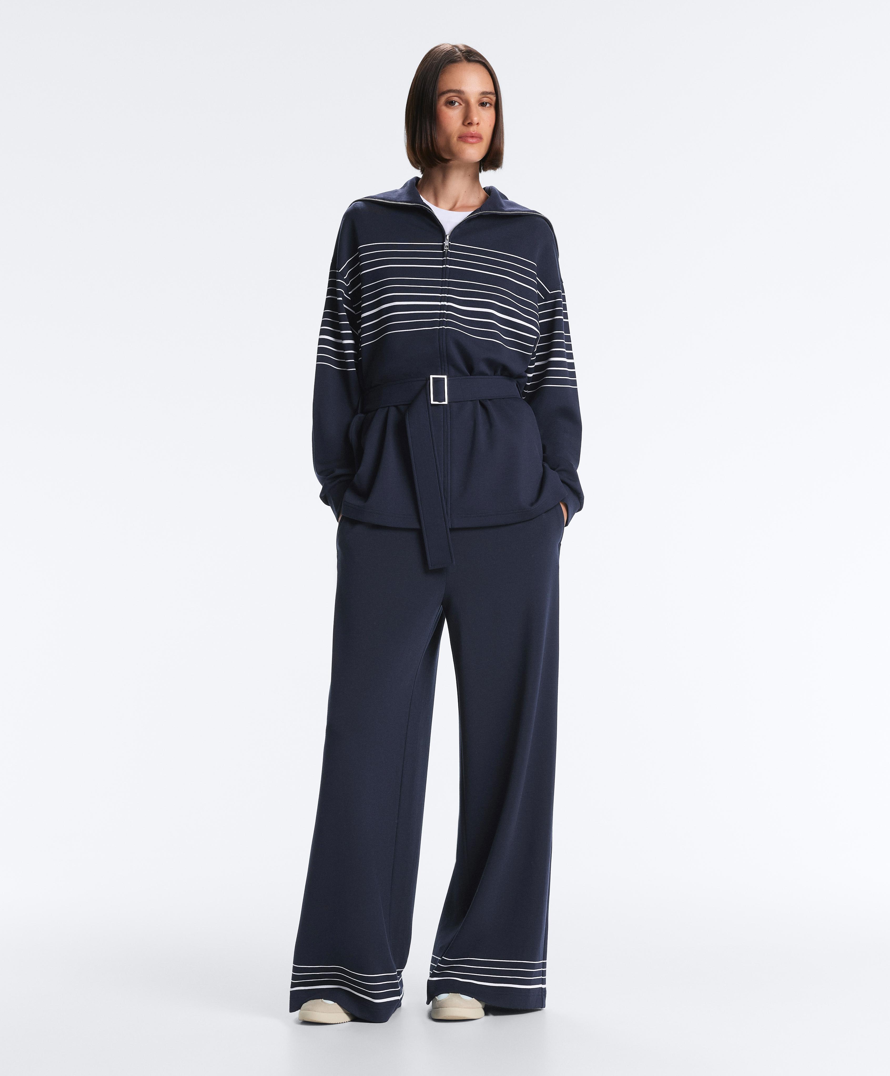 Long sailor stripe jacket with soft-touch modal — NAVY BLUE
