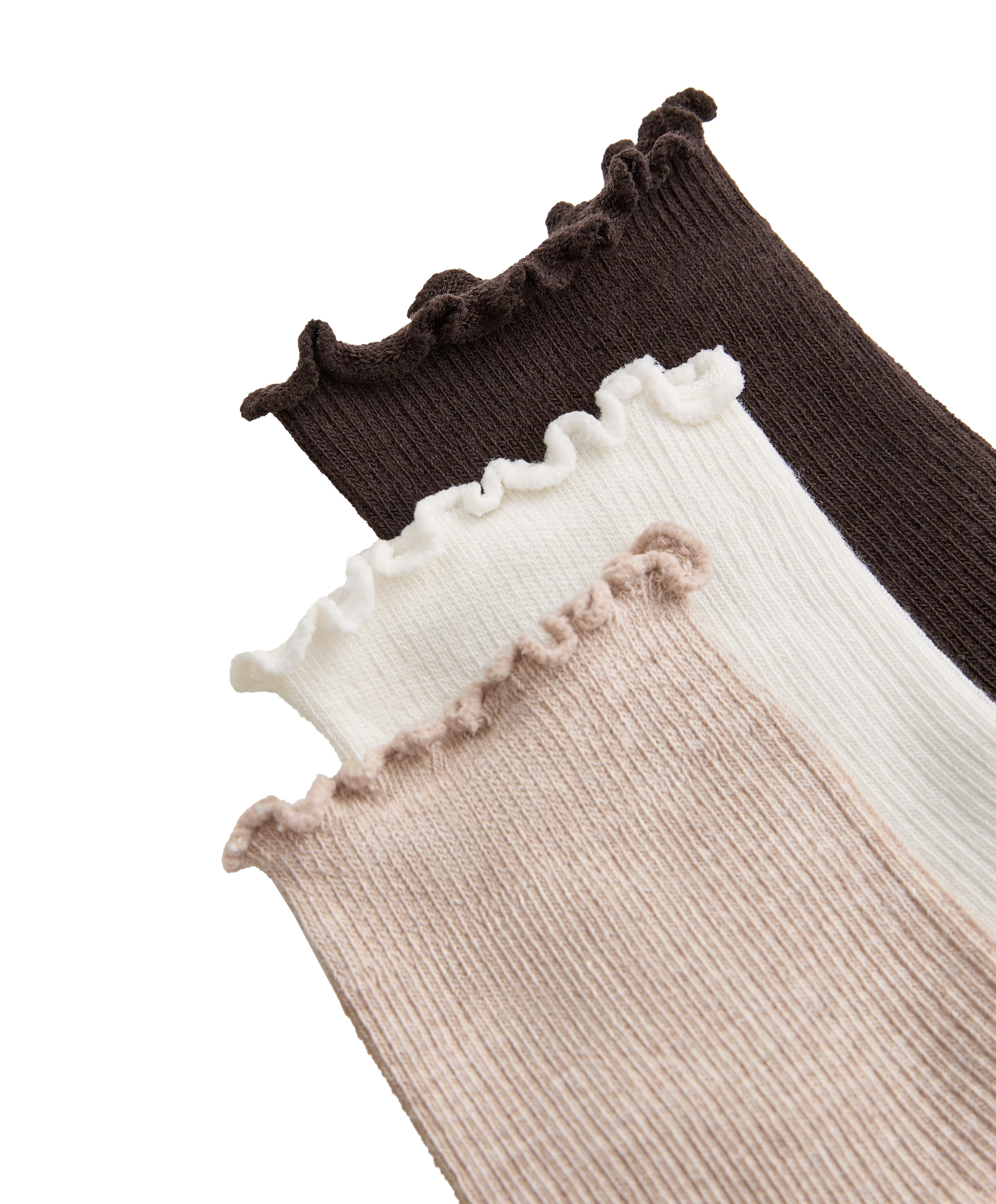 3 pairs of cotton blend quarter socks with curled edge — CHOCOLATE