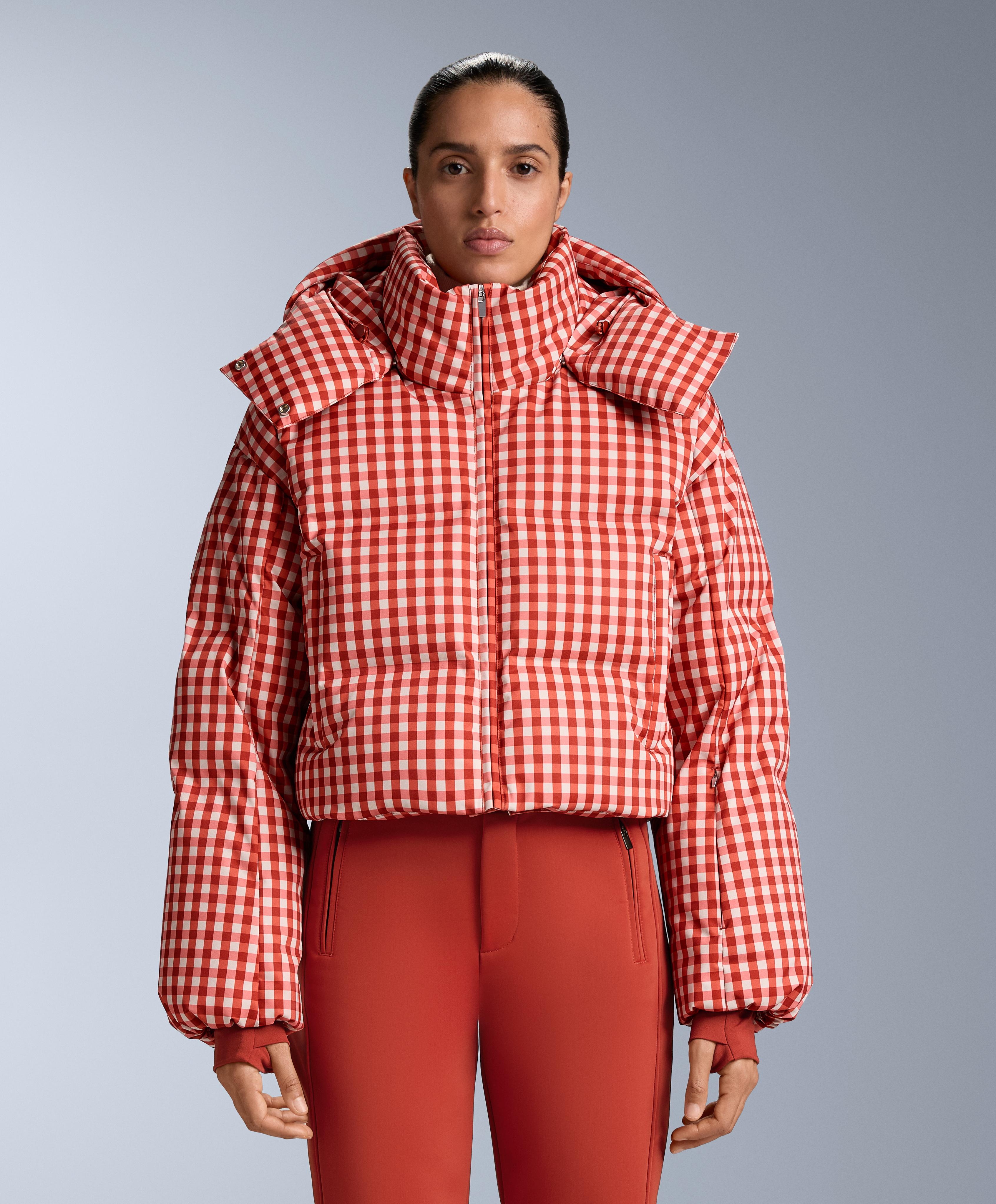 Lightweight 80% down and 20% MINARDI PIUME SKI water-resistant short jacket — BRIGHT BURNT ORANGE 
