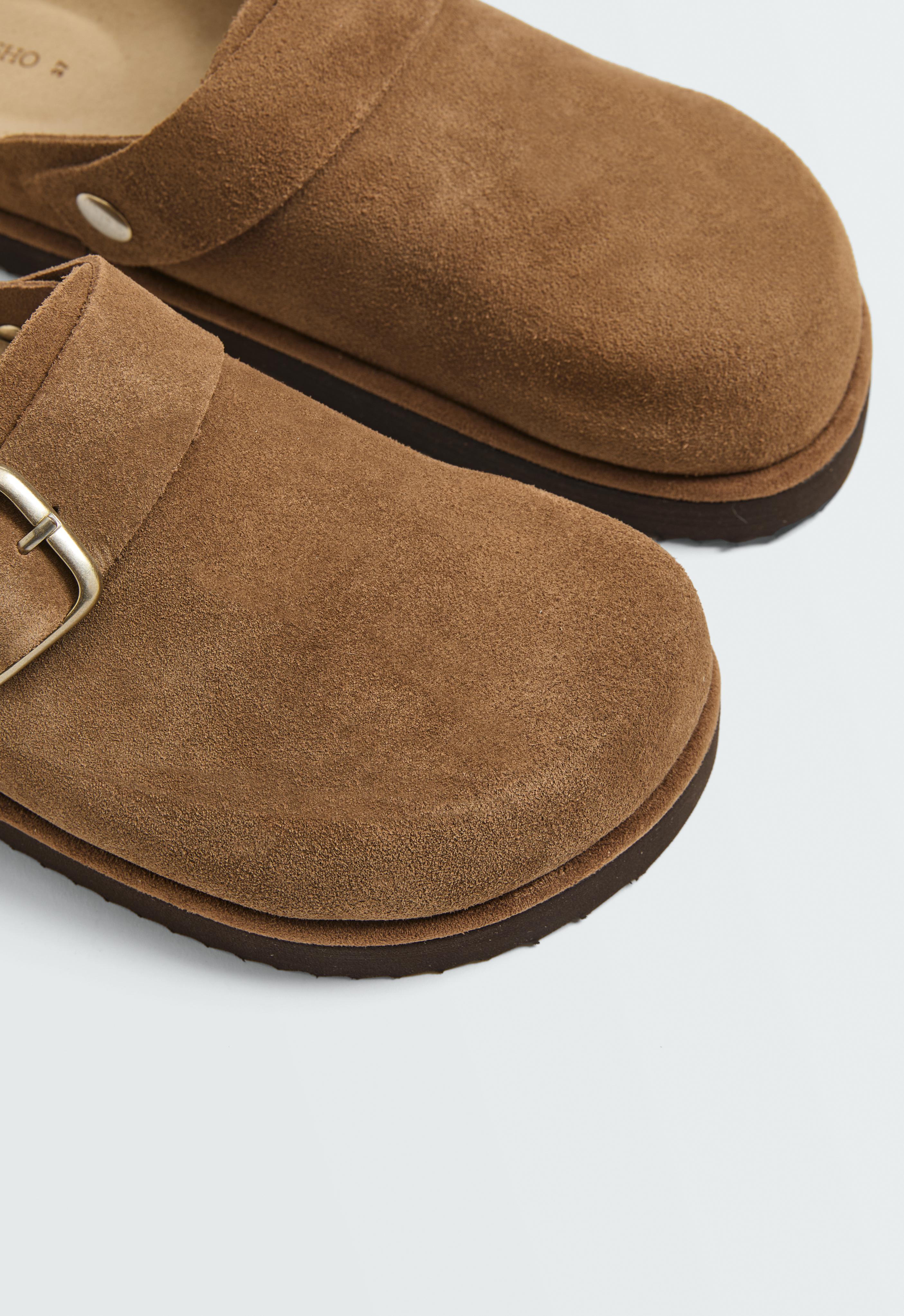 Split-leather buckled mules — LEATHER