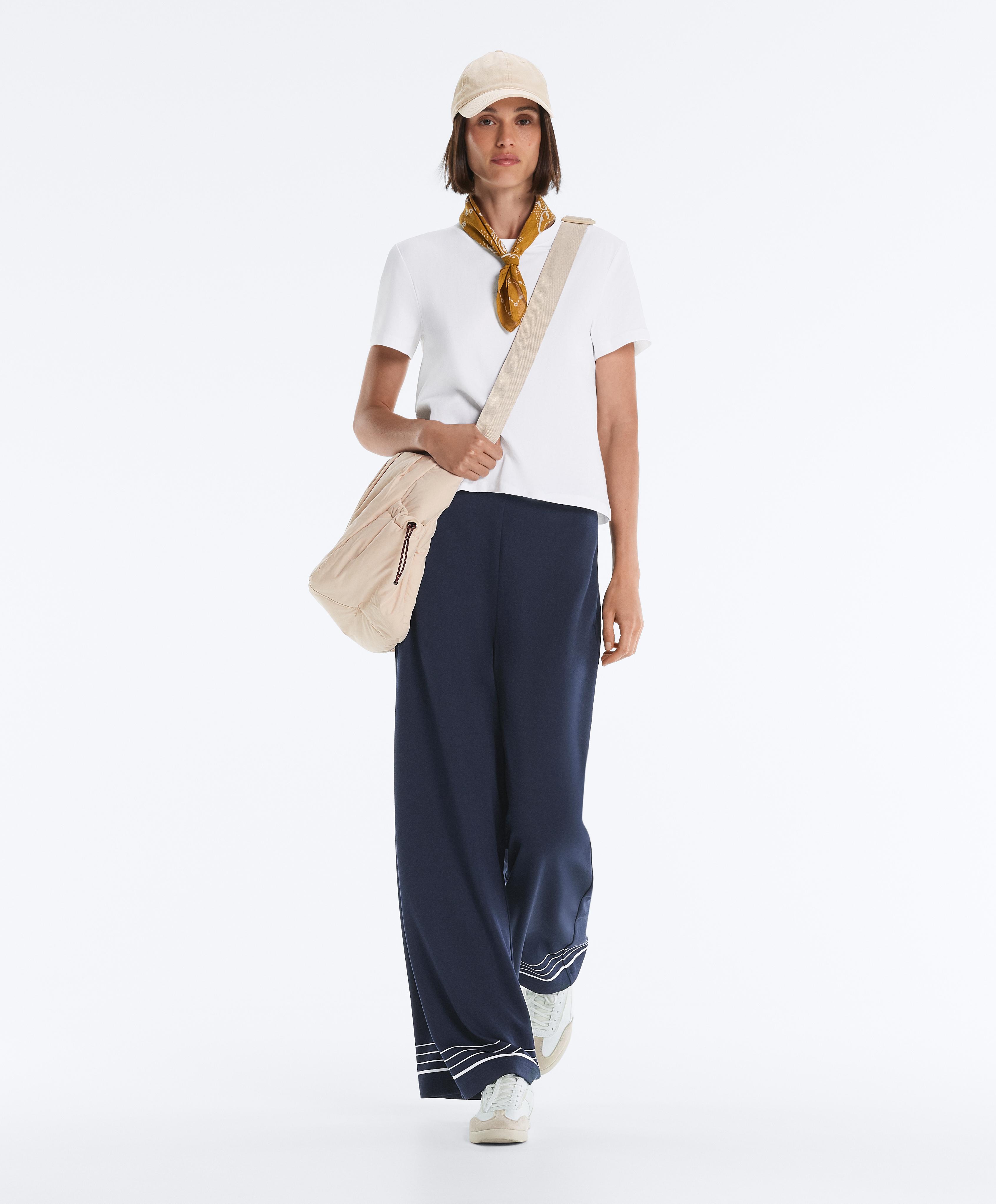 Soft-touch modal trousers with sailor stripe detail — NAVY BLUE