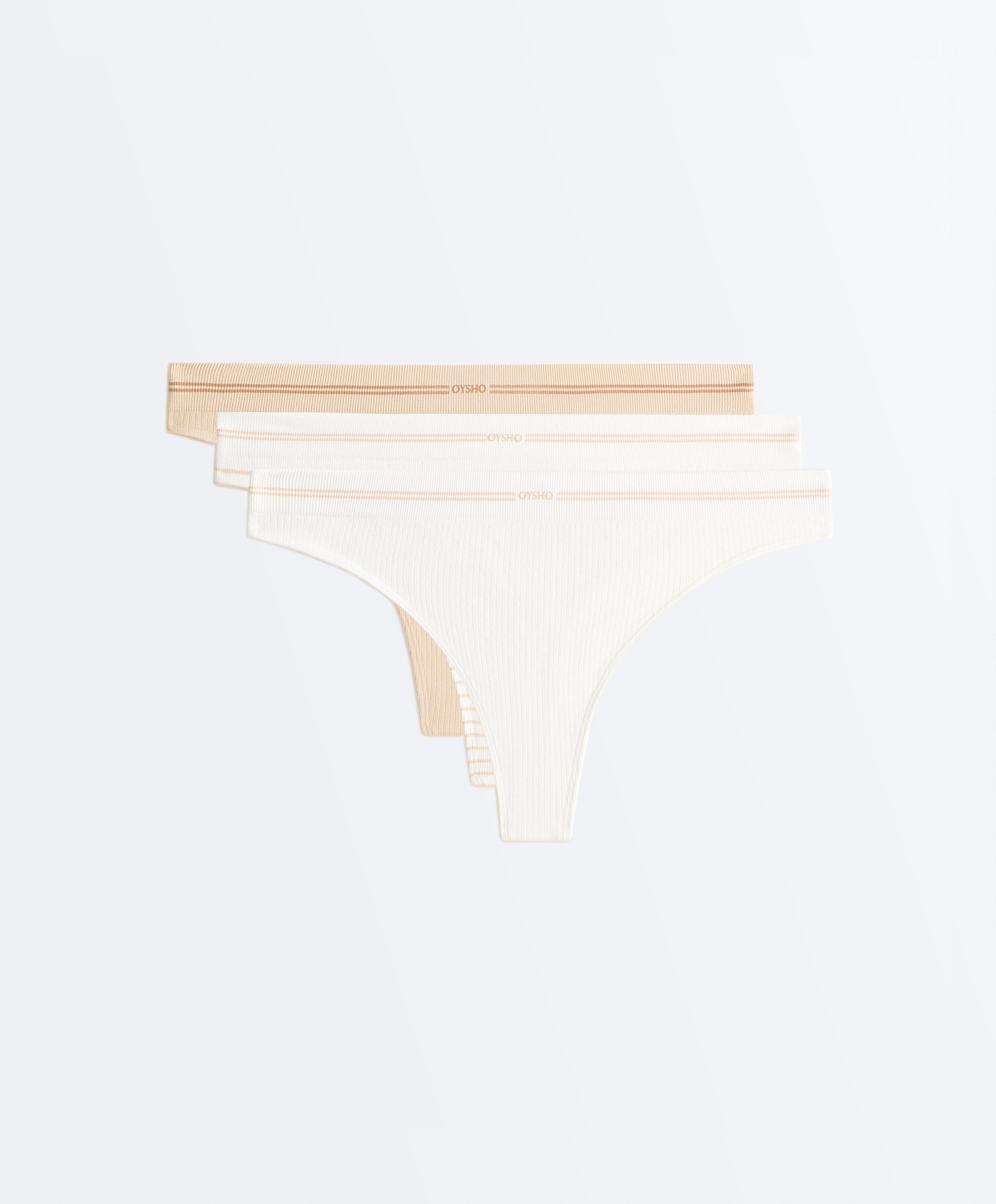 3 seamless rib polyamide blend thongs — WHITE