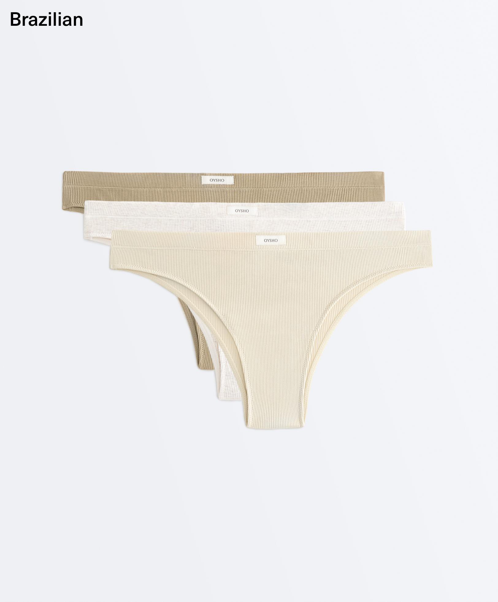 3 cotton blend rib logo Brazilian briefs