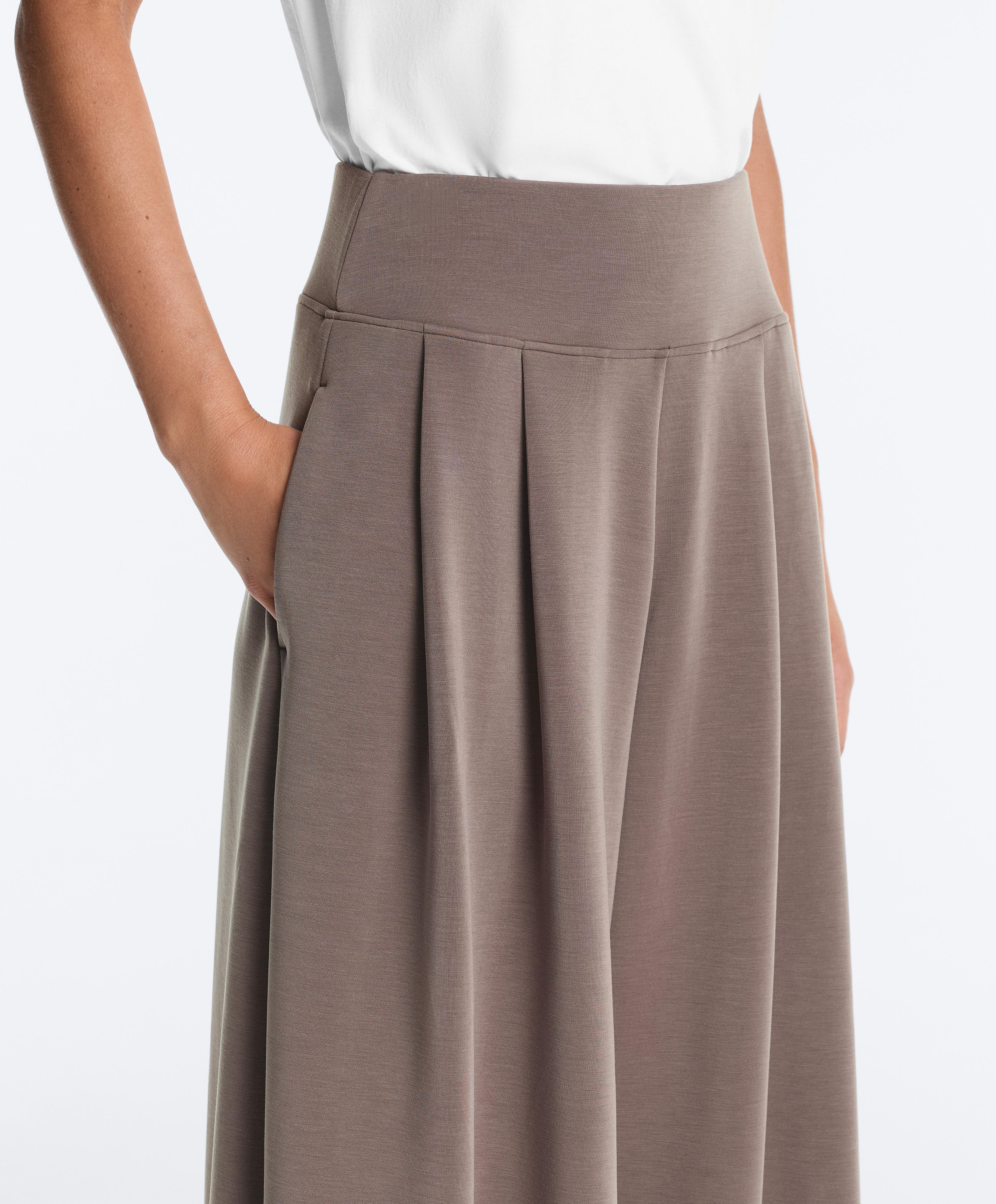 Soft-touch modal wide-leg trousers with corset waist — TAUPE-GREY