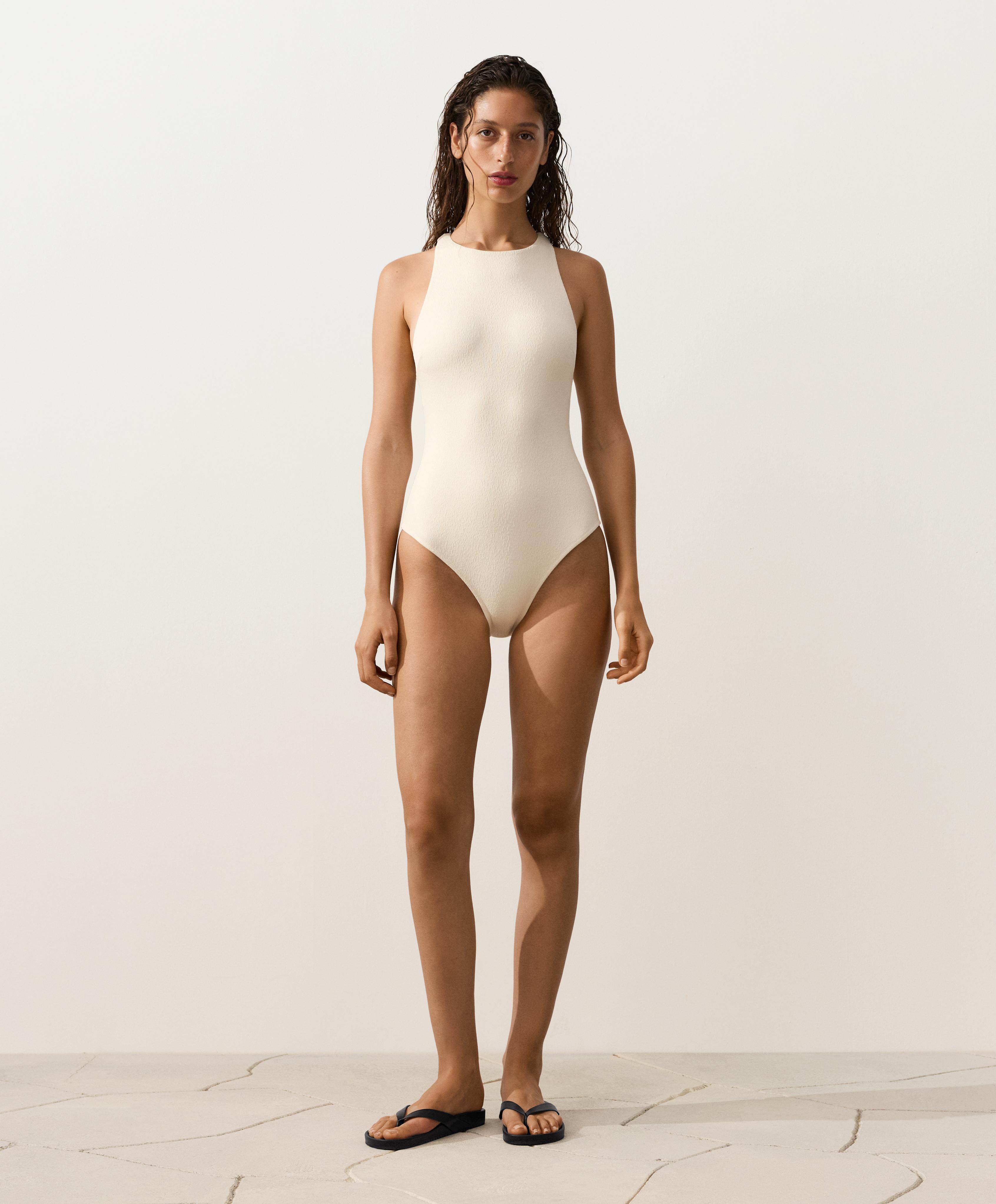 Braided halterneck swimsuit — ECRU
