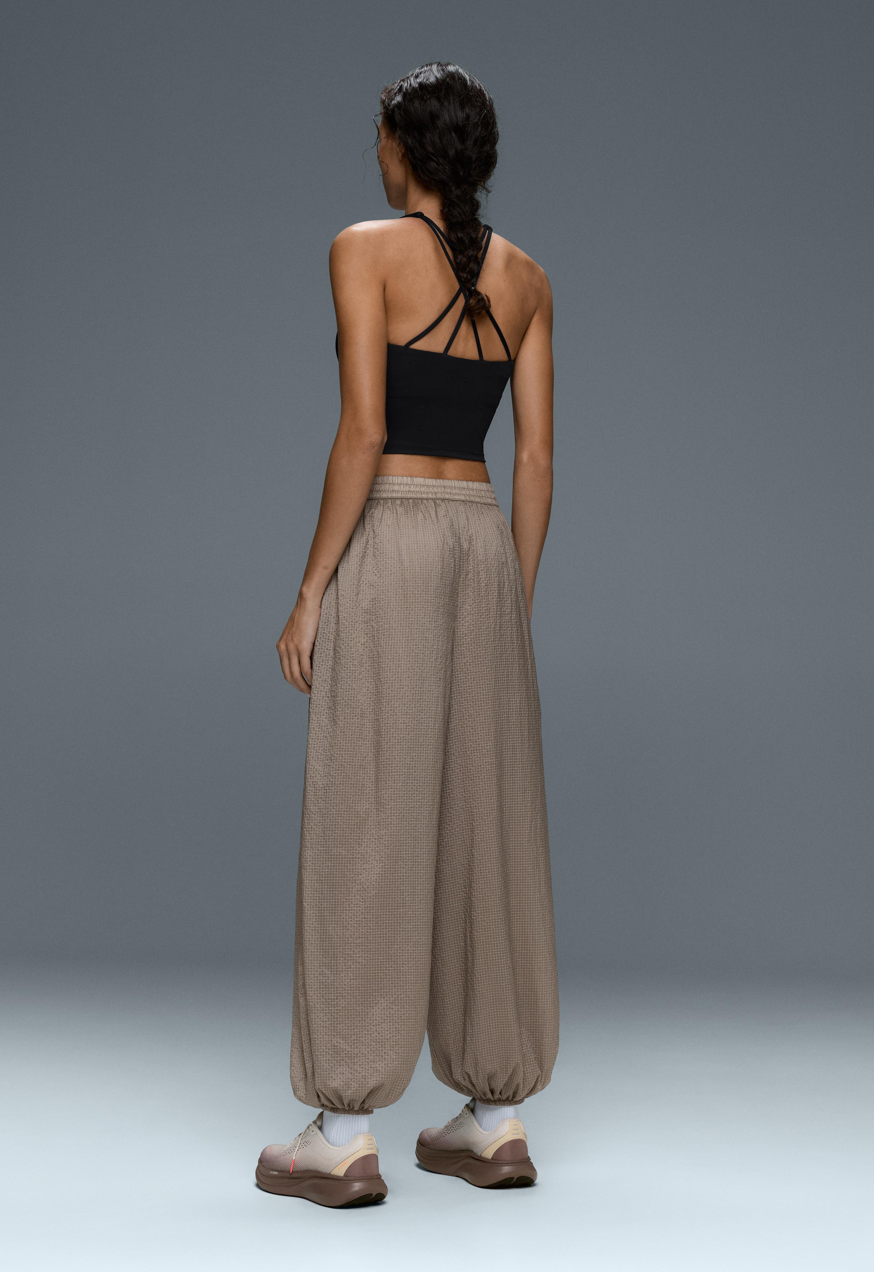 Checked technical bloomer trousers — MINK GREY