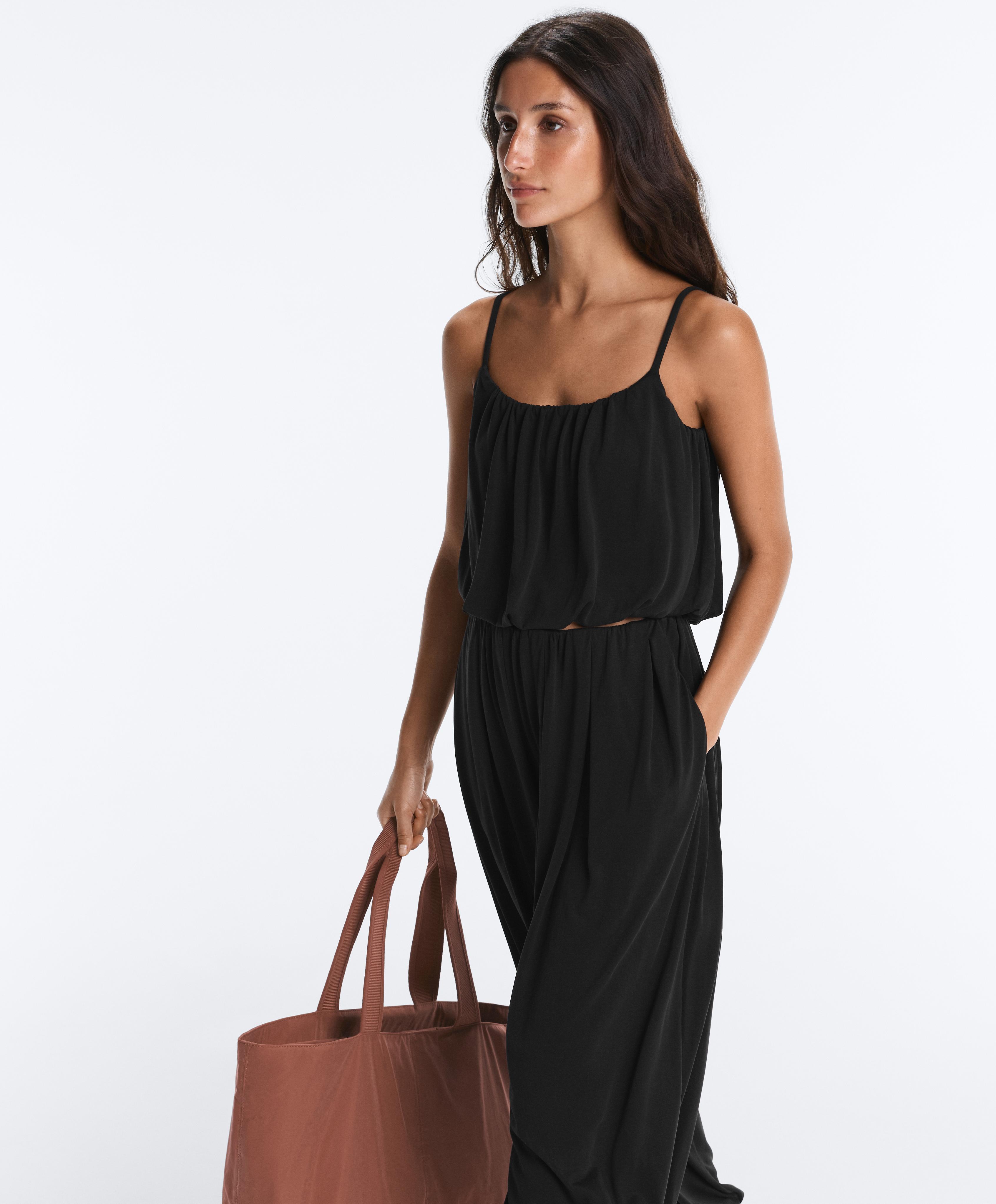 Modal blend strappy top — BLACK