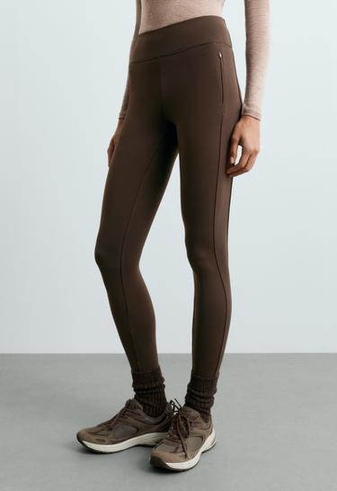 Ankle-length High rise Warm leggings with zips 70cm — DARK REDDISH‑BROWN 3