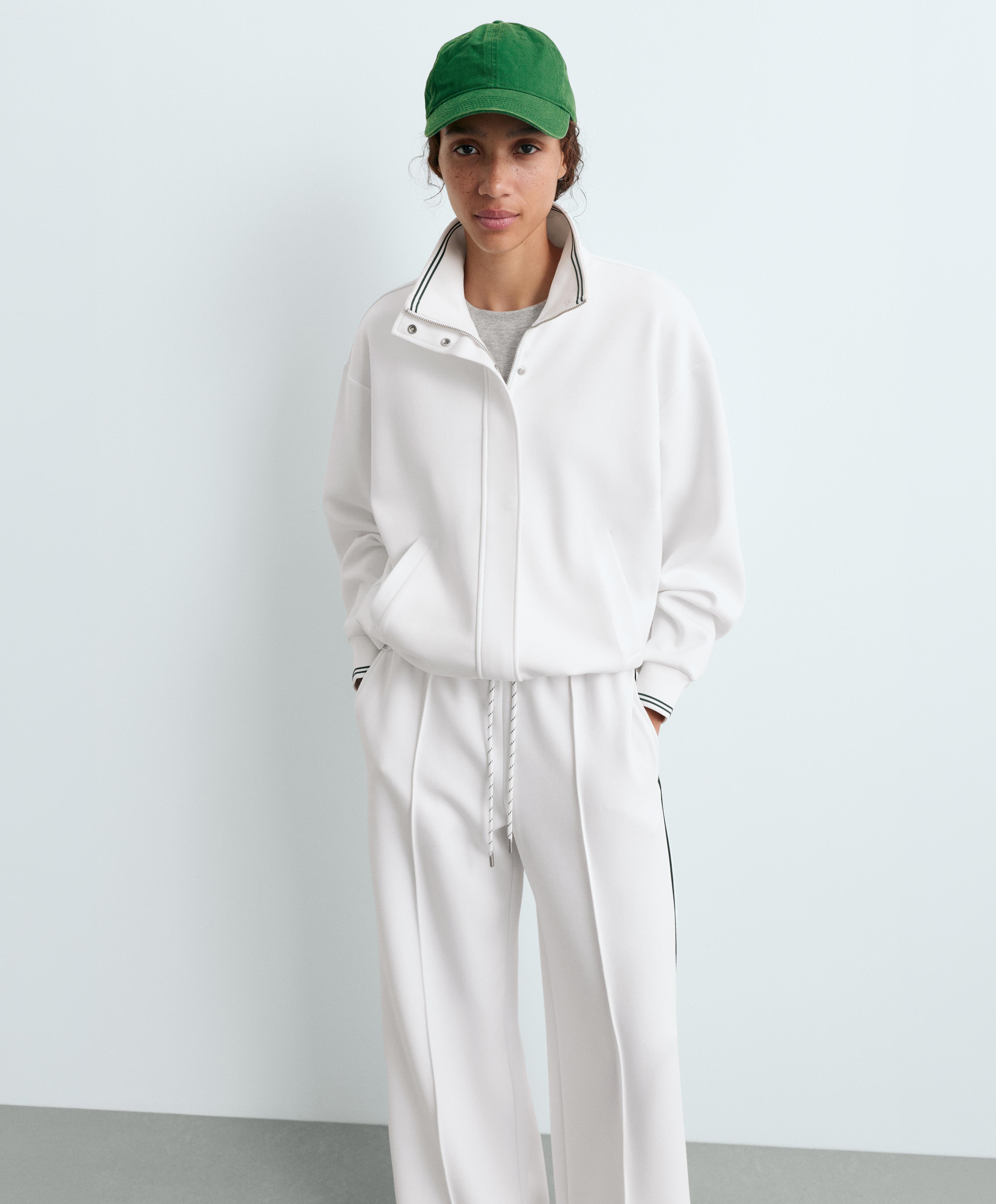 Cotton piqué jacket with piping — WHITE