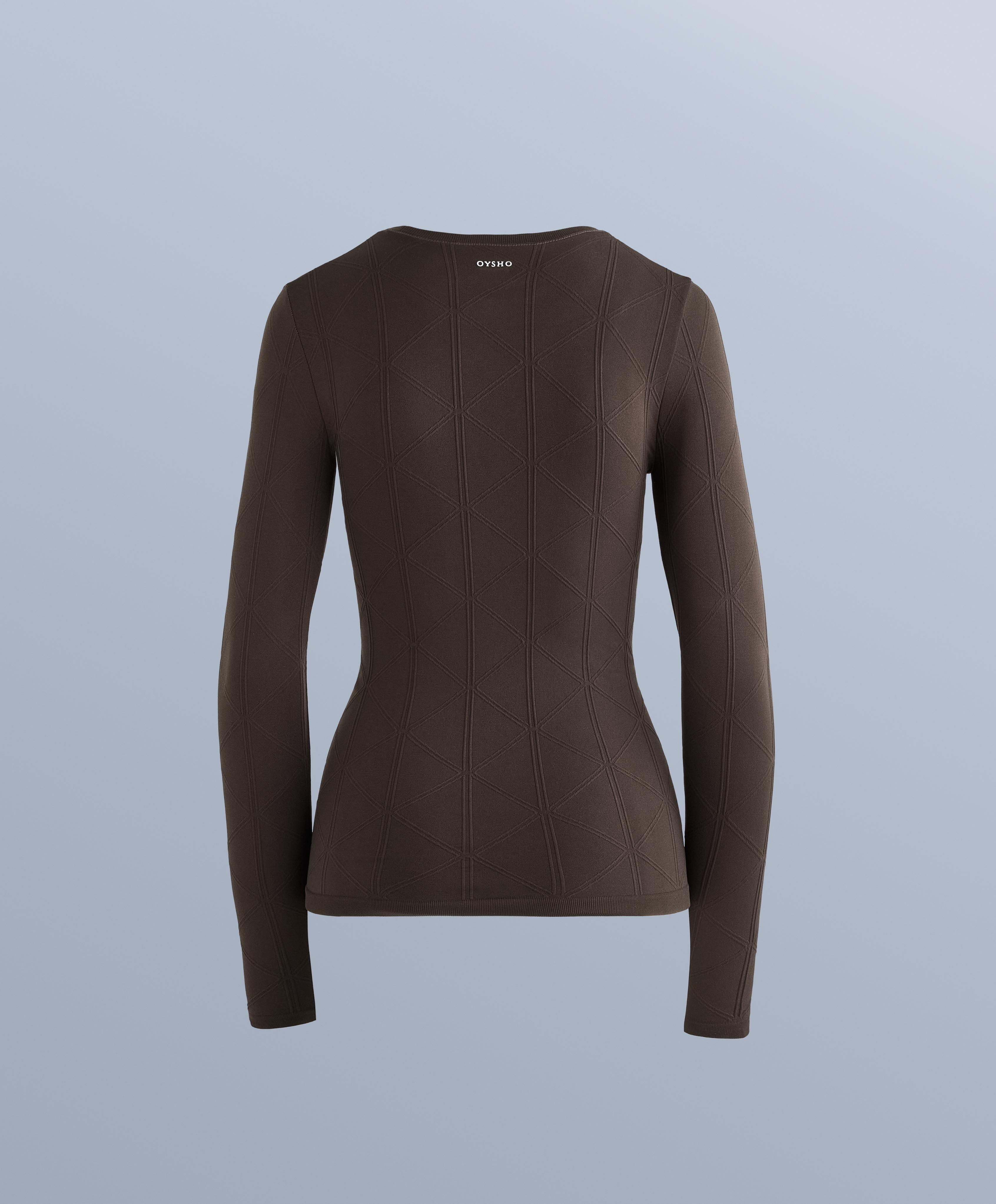 Thermal seamless jacquard base layer T-shirt — DARK BROWN