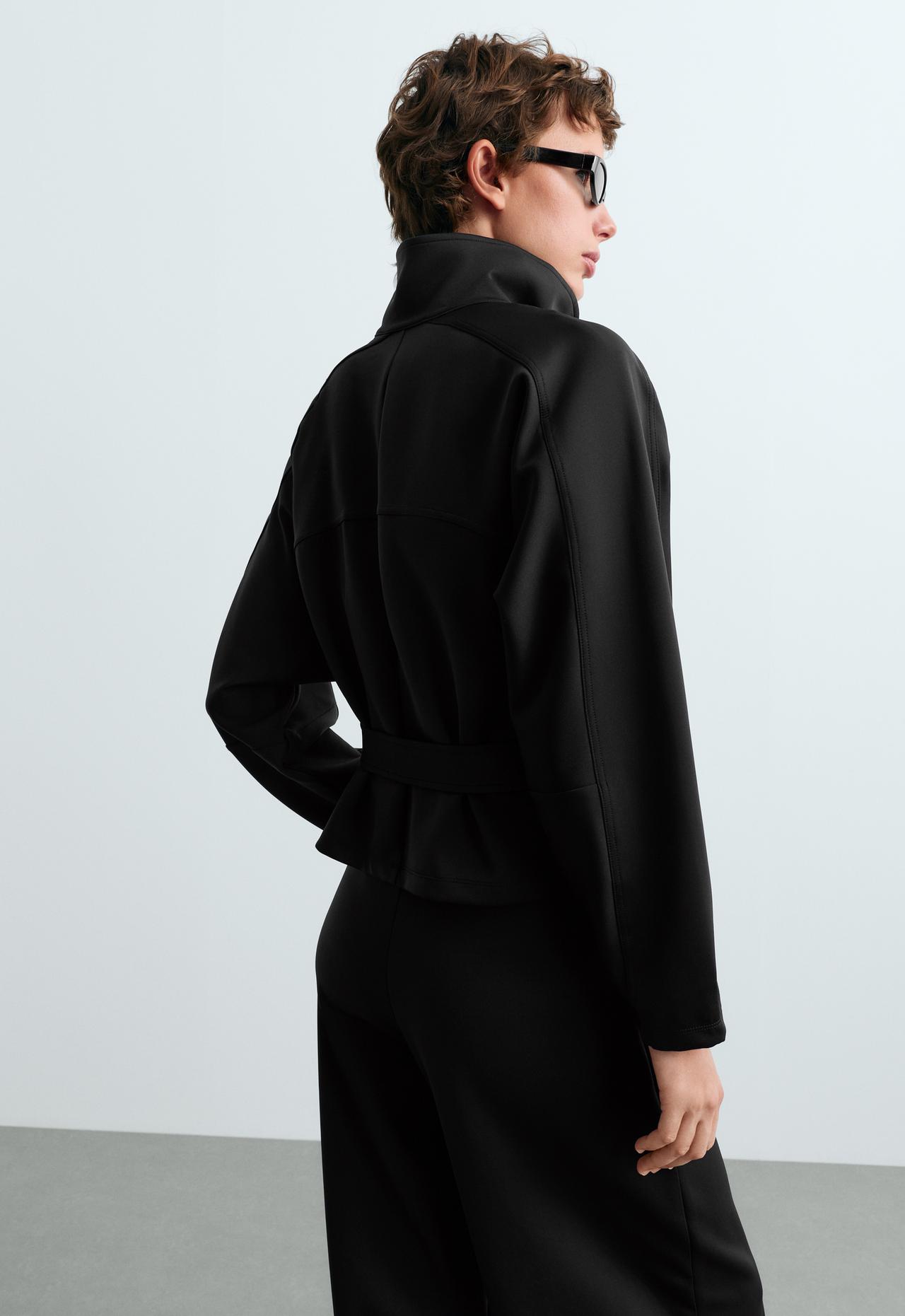 Cropped neoprene-effect jacket with belt — BLACK