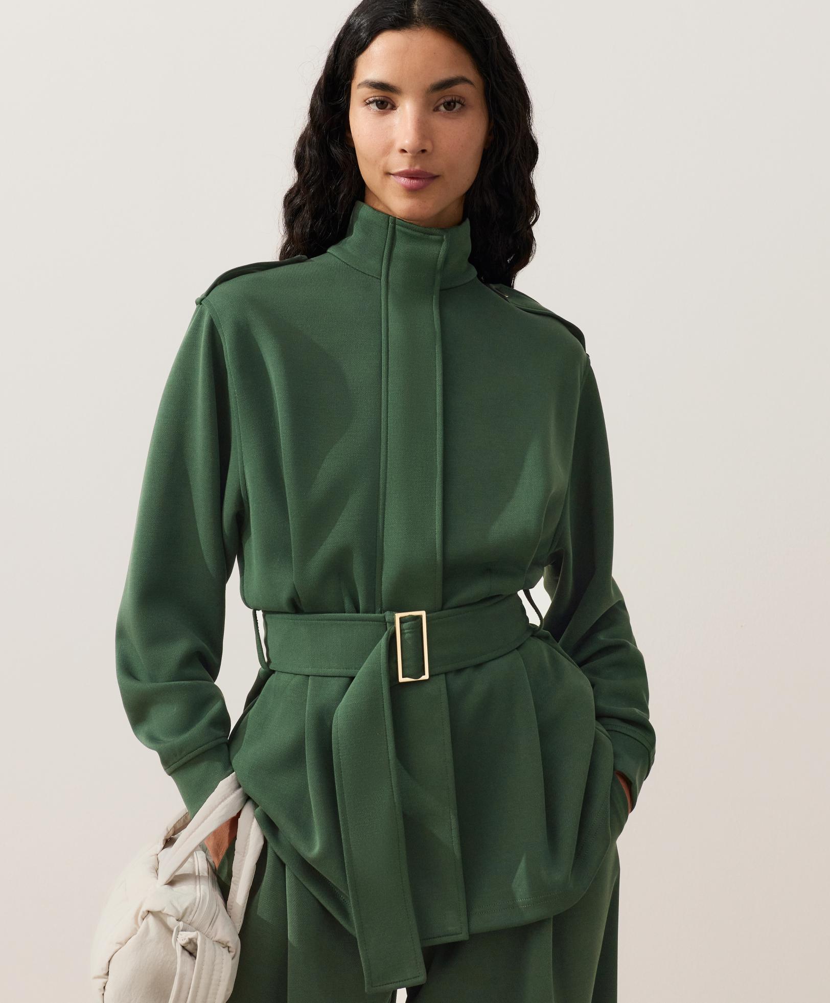 Long Utility jacket with twill belt — GREEN