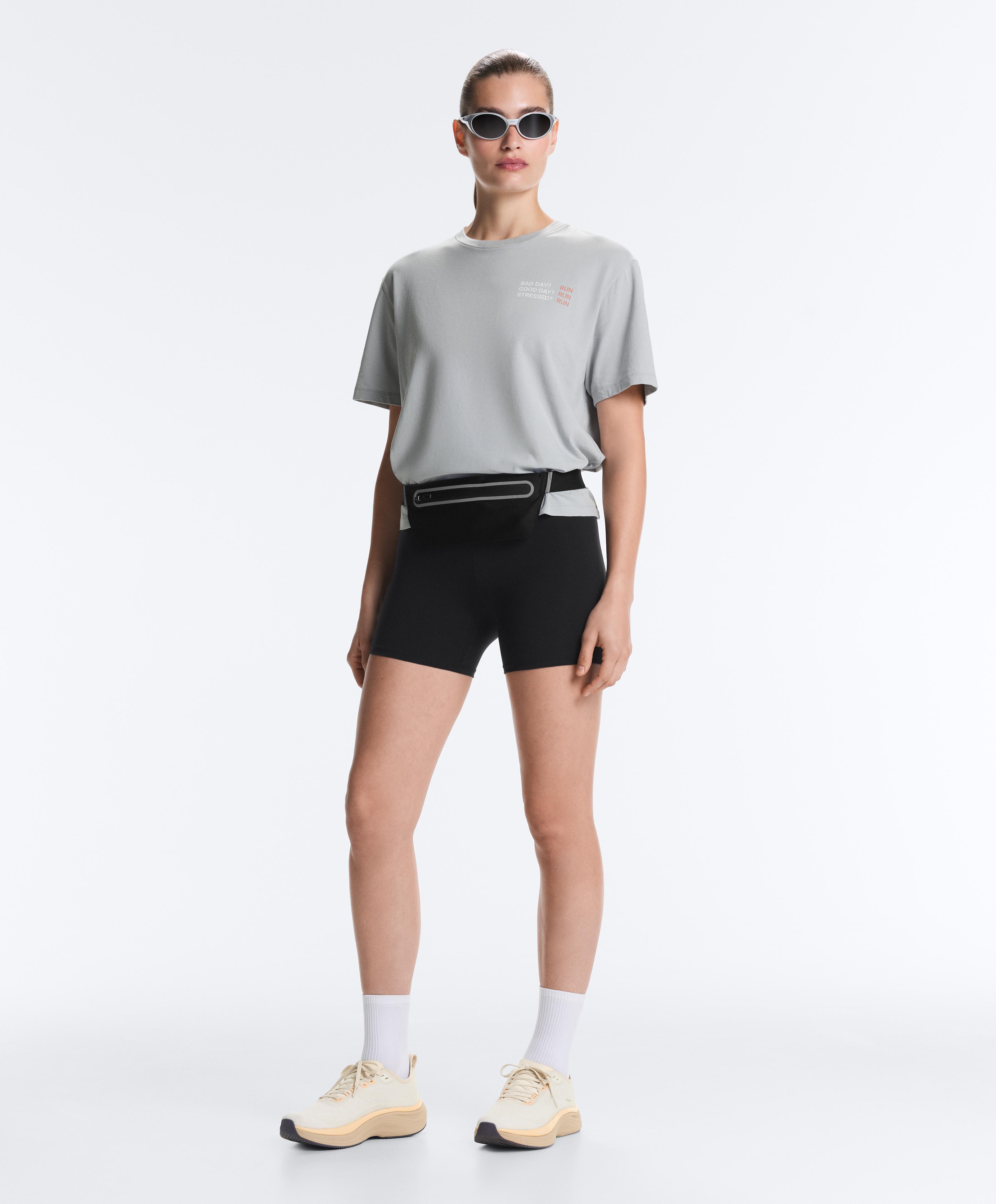 Boxy cotton blend slogan T-shirt — GREY