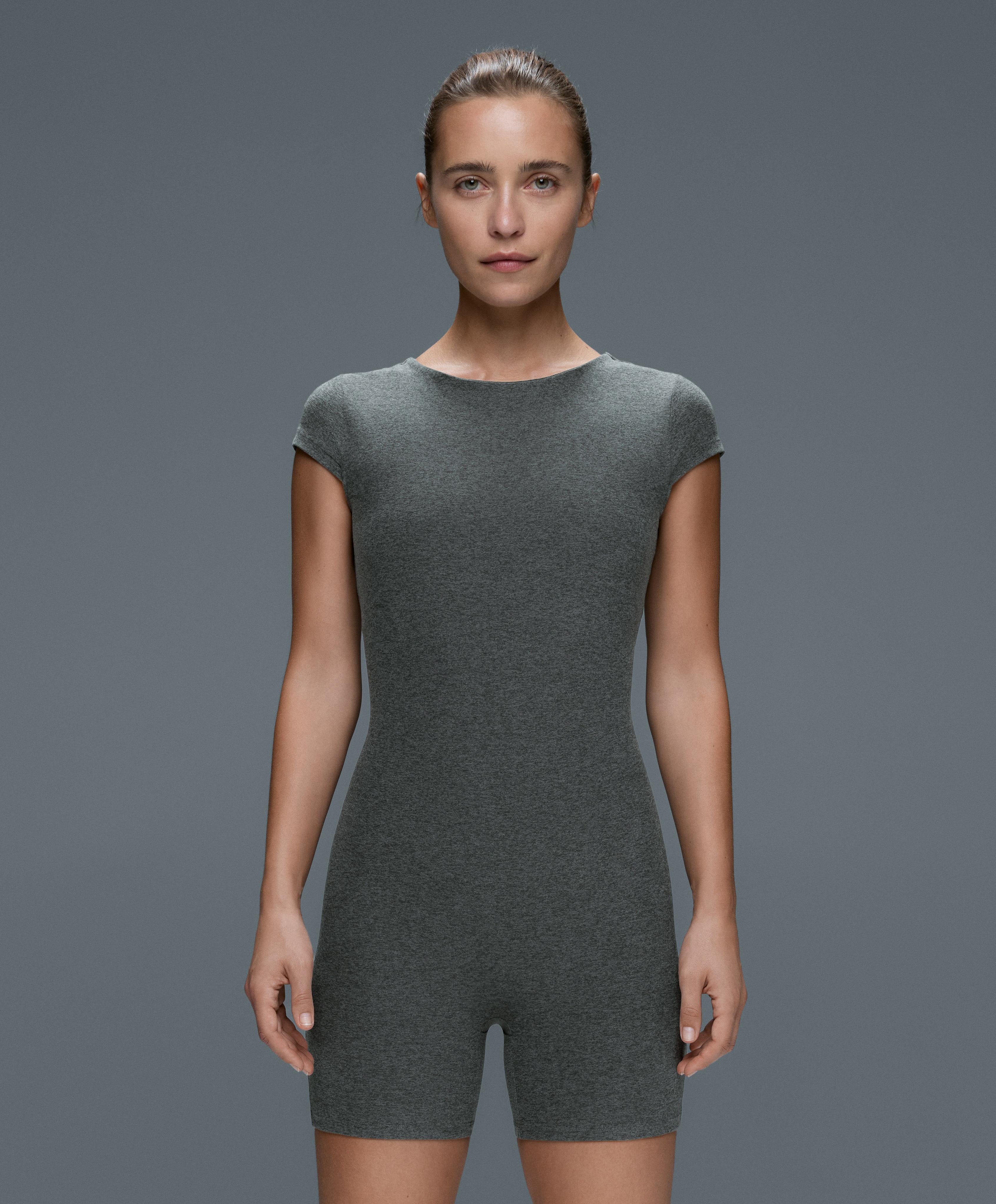 Comfortlux marl open-back short jumpsuit — DARK GREY MELANGE