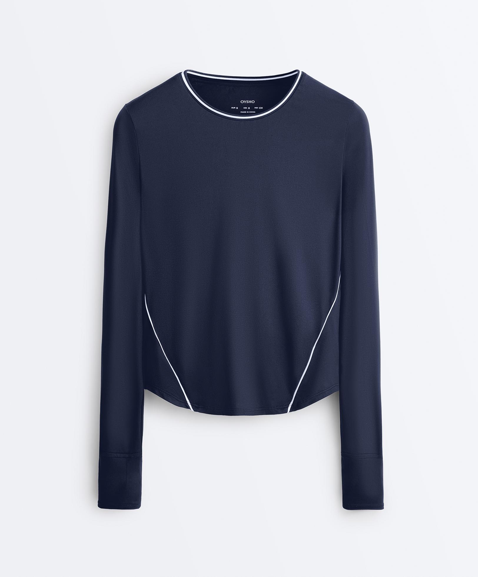 Long-sleeve technical piping T-shirt — NAVY BLUE