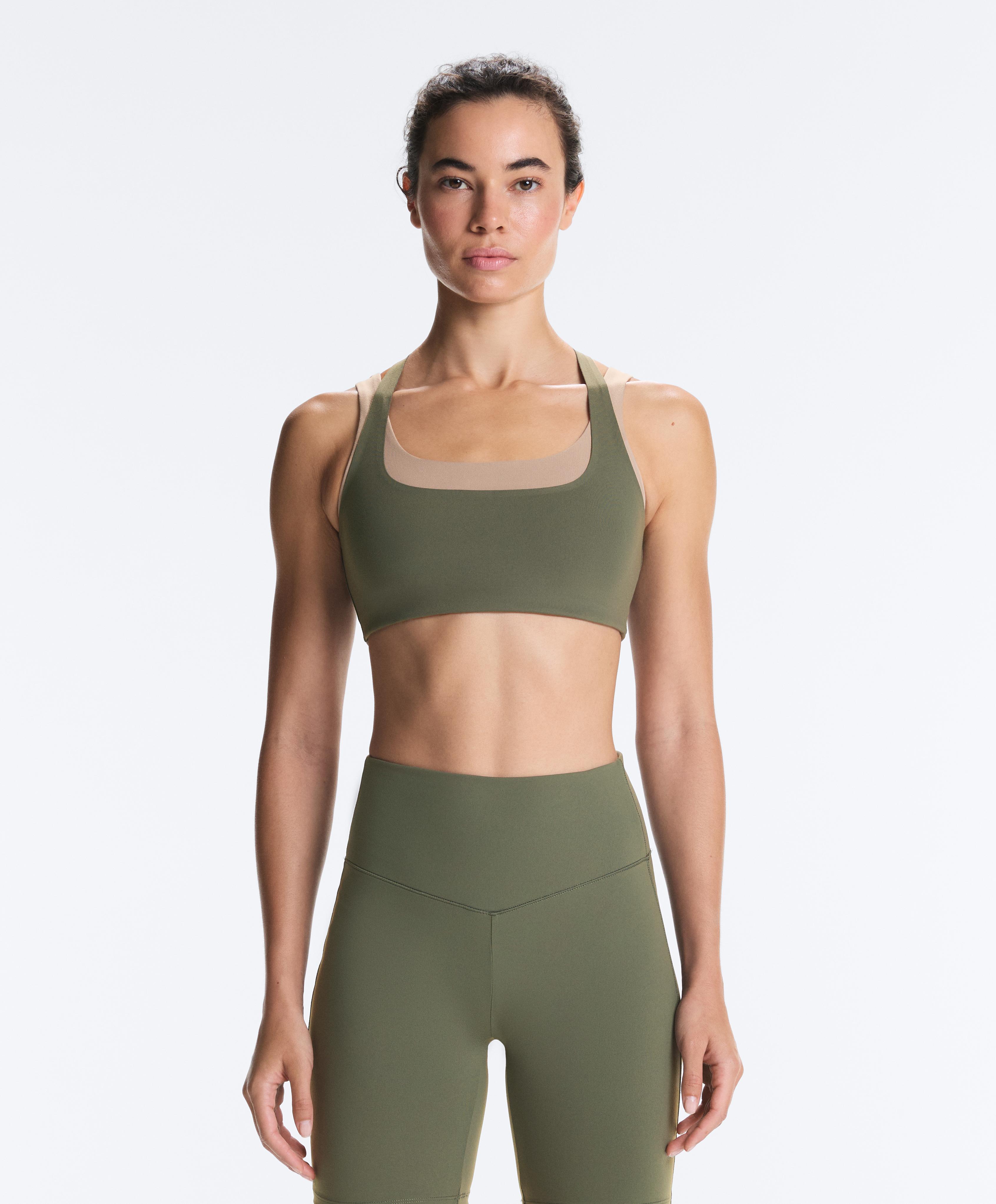 Evermove medium-support double-layer sports bra — KHAKI
