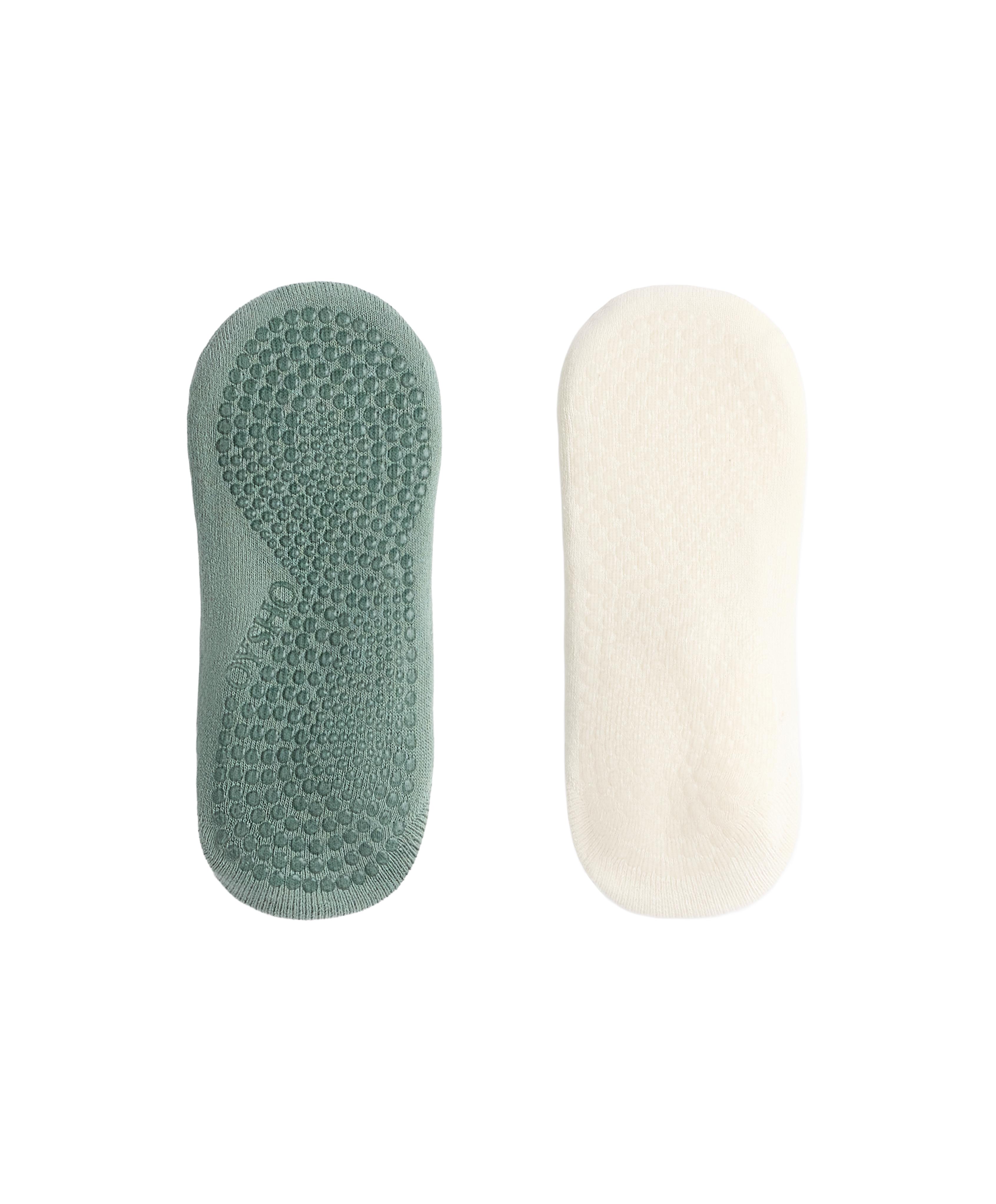 2 pairs of padded cotton blend yoga and Pilates socks with crossover straps — GREY-TURQUOISE