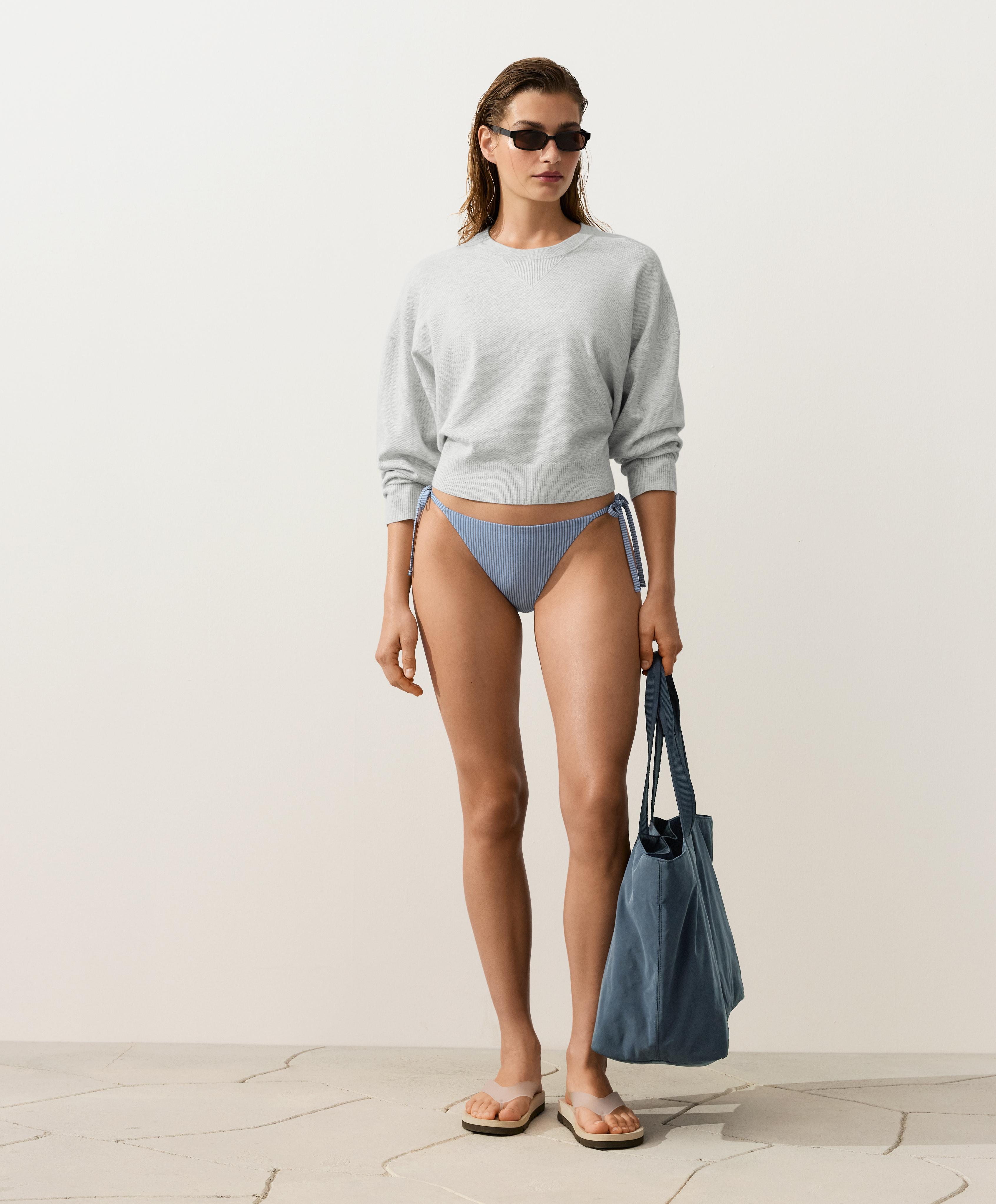 Medium-coverage stripe bikini briefs with ties — SKY BLUE