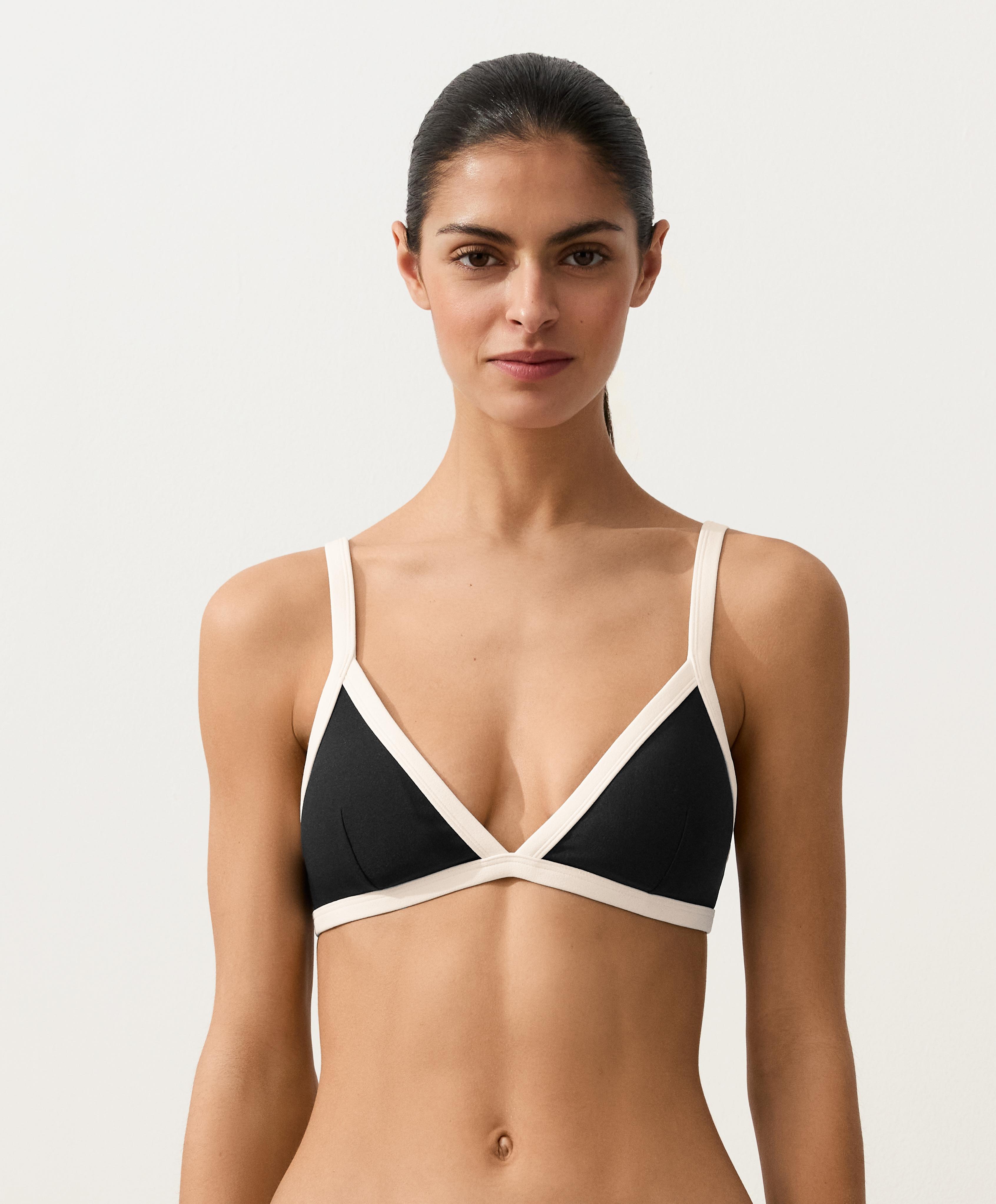 Contrast trim triangle bikini top — BLACK