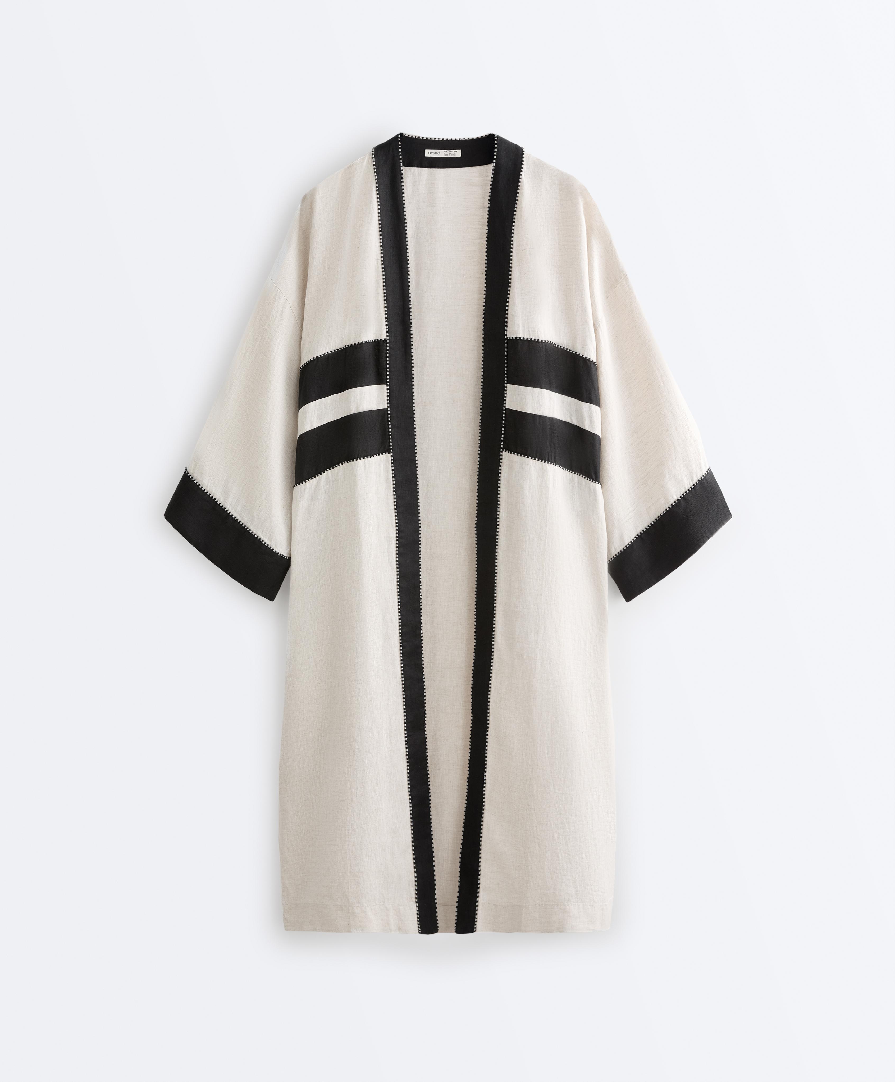 100% linen contrast Kaftan — SAND MELANGE