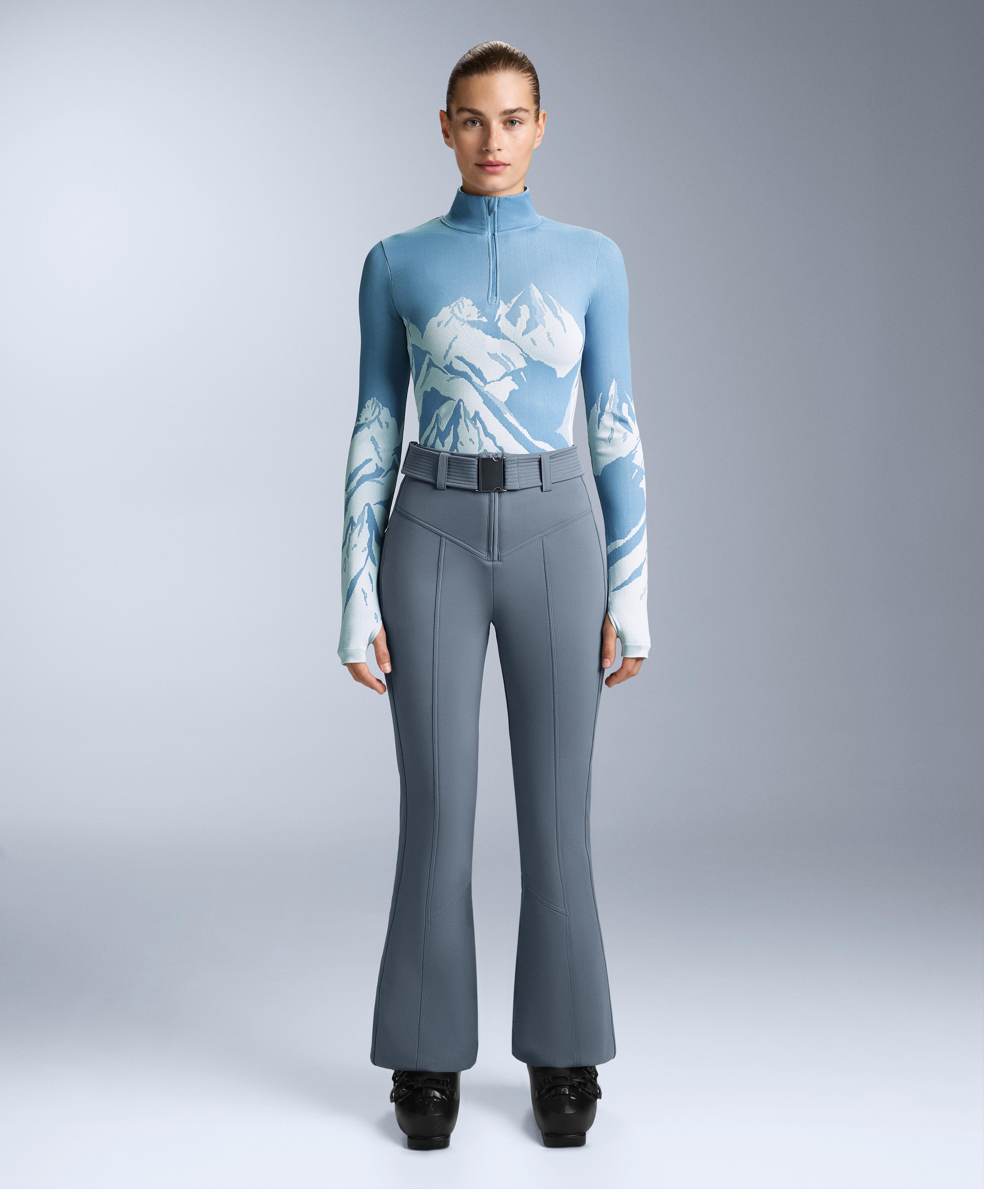 Seamless base layer thermal T-shirt with half zip and print — PALE BLUE