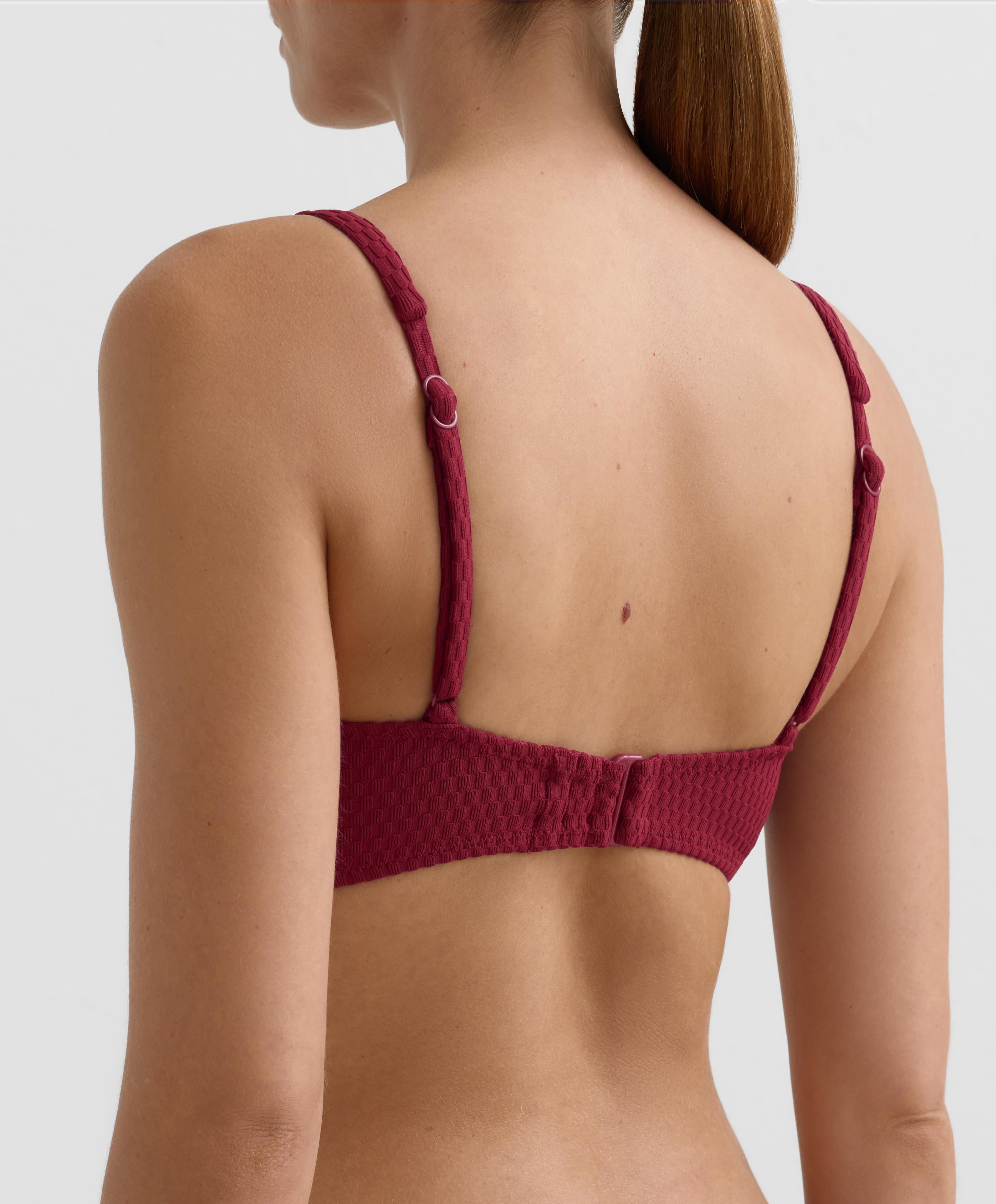 Mini check jacquard halter bikini top — PALE PLUM