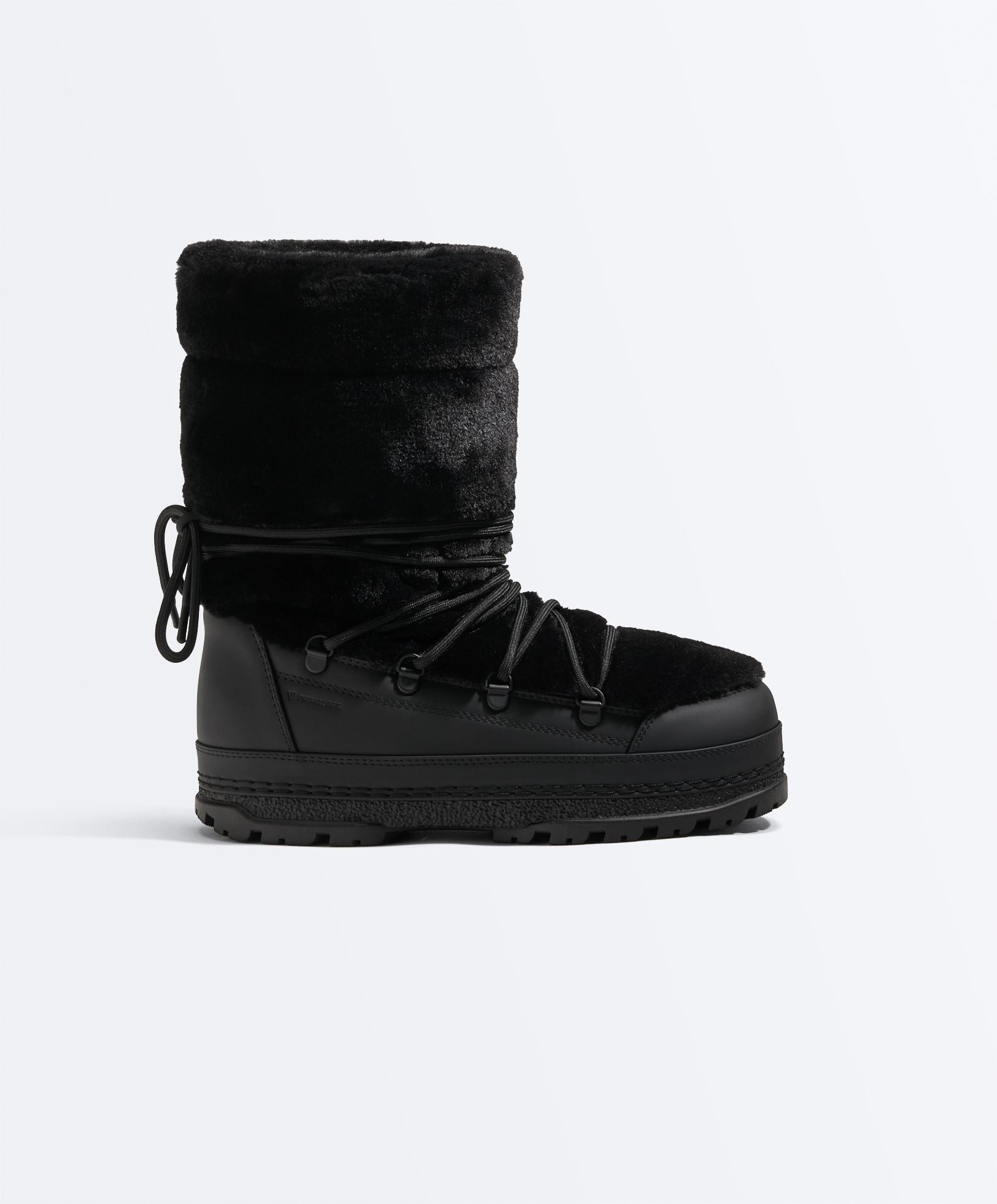 Lace-up technical faux fur boots — BLACK